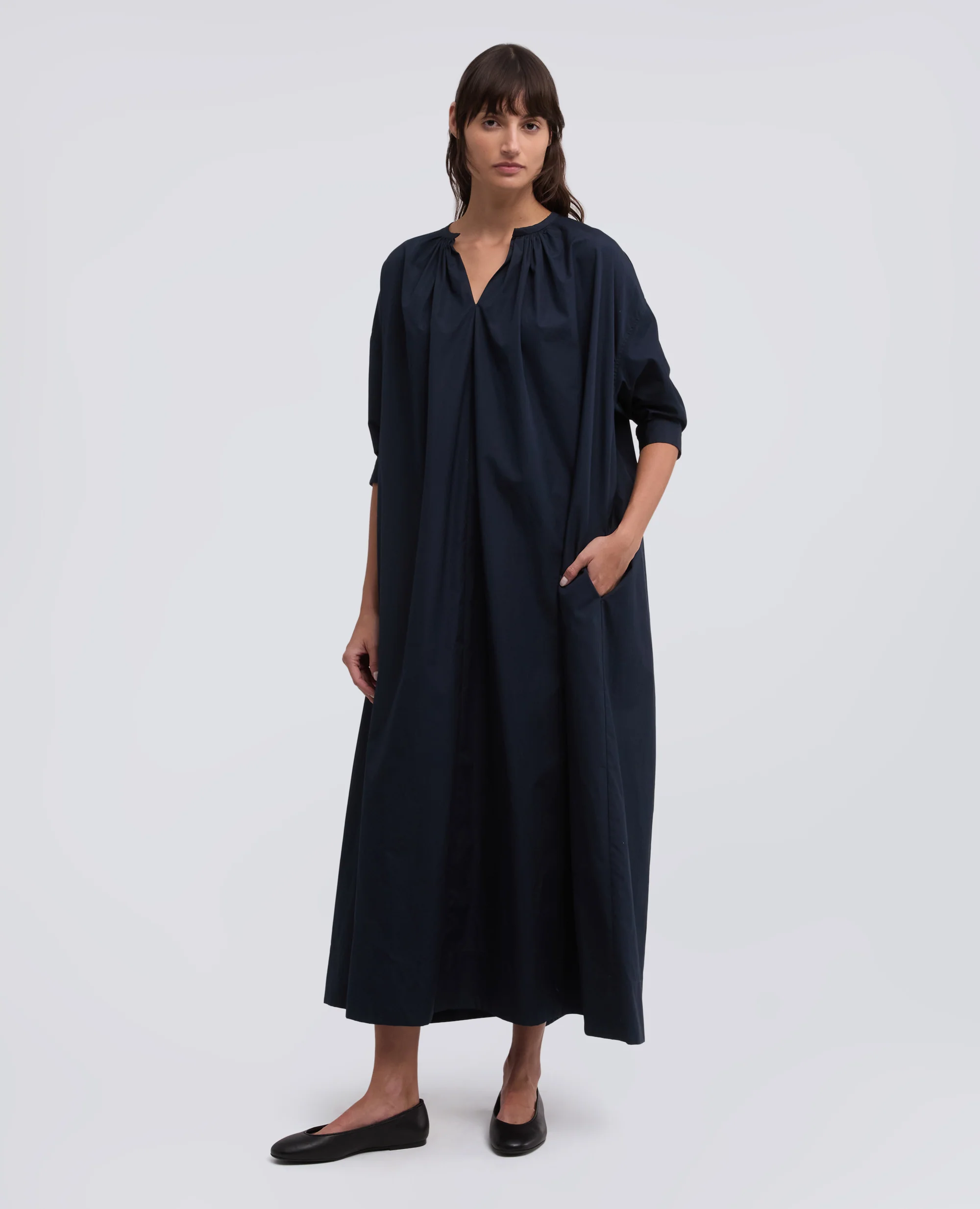 ABITO IN POPELINE COTONE TINTO PEZZA - AA CAPSULE COLLECTION - NAVY - Image 2