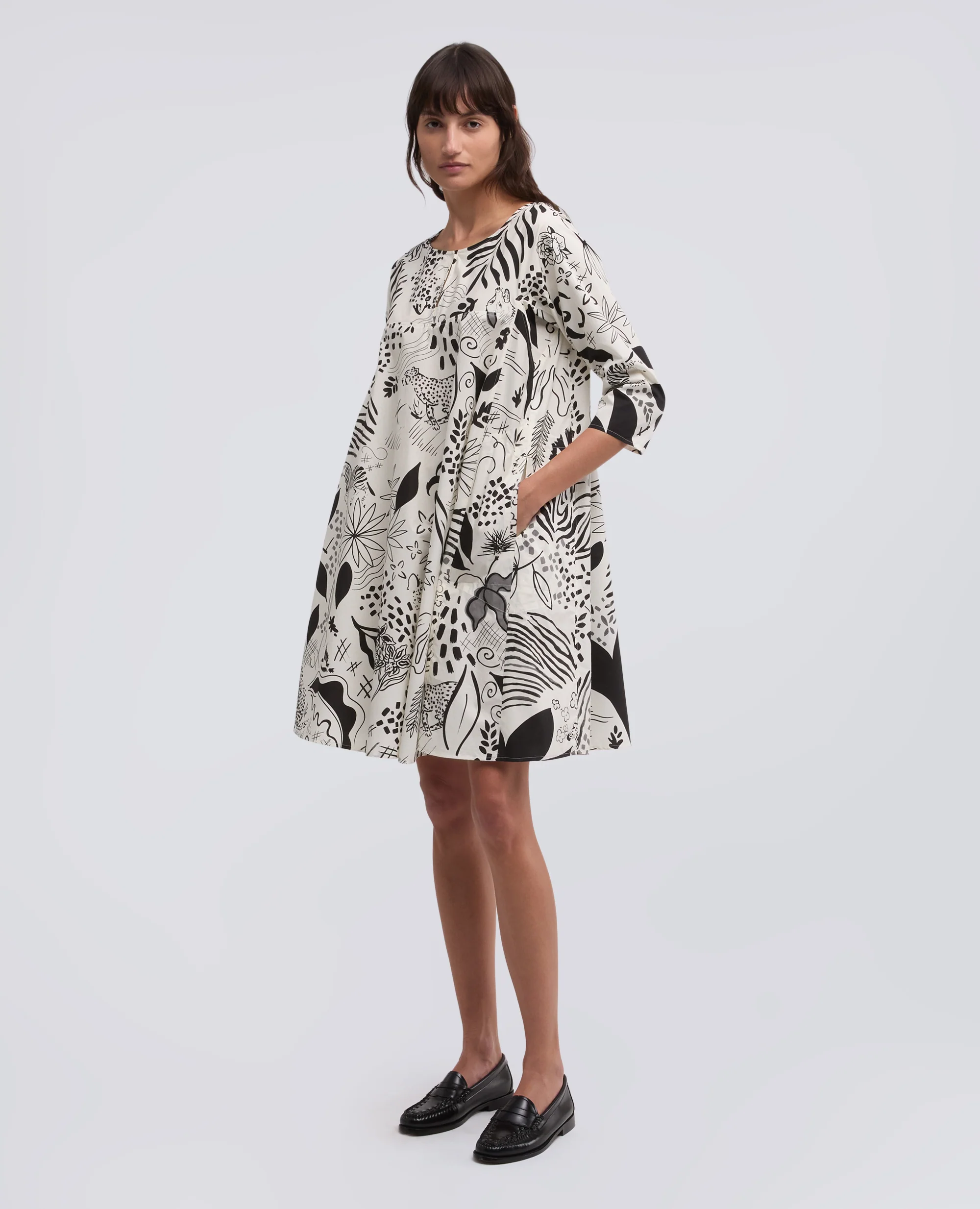 ABITO IN POPELINE COTONE STAMPA JUNGLE - AA CAPSULE COLLECTION - FIORE BIANCO - Image 2