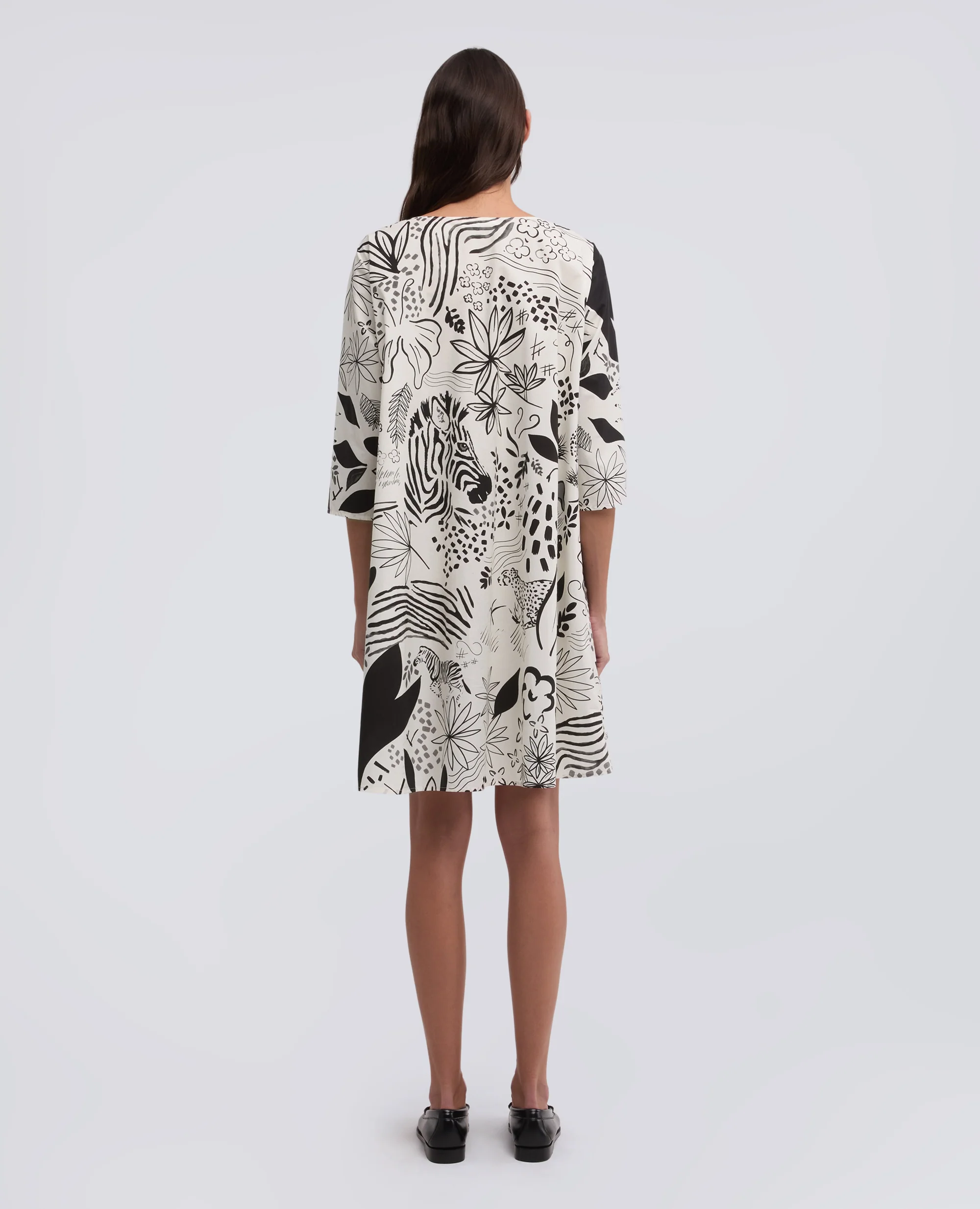 ABITO IN POPELINE COTONE STAMPA JUNGLE - AA CAPSULE COLLECTION - FIORE BIANCO - Image 3