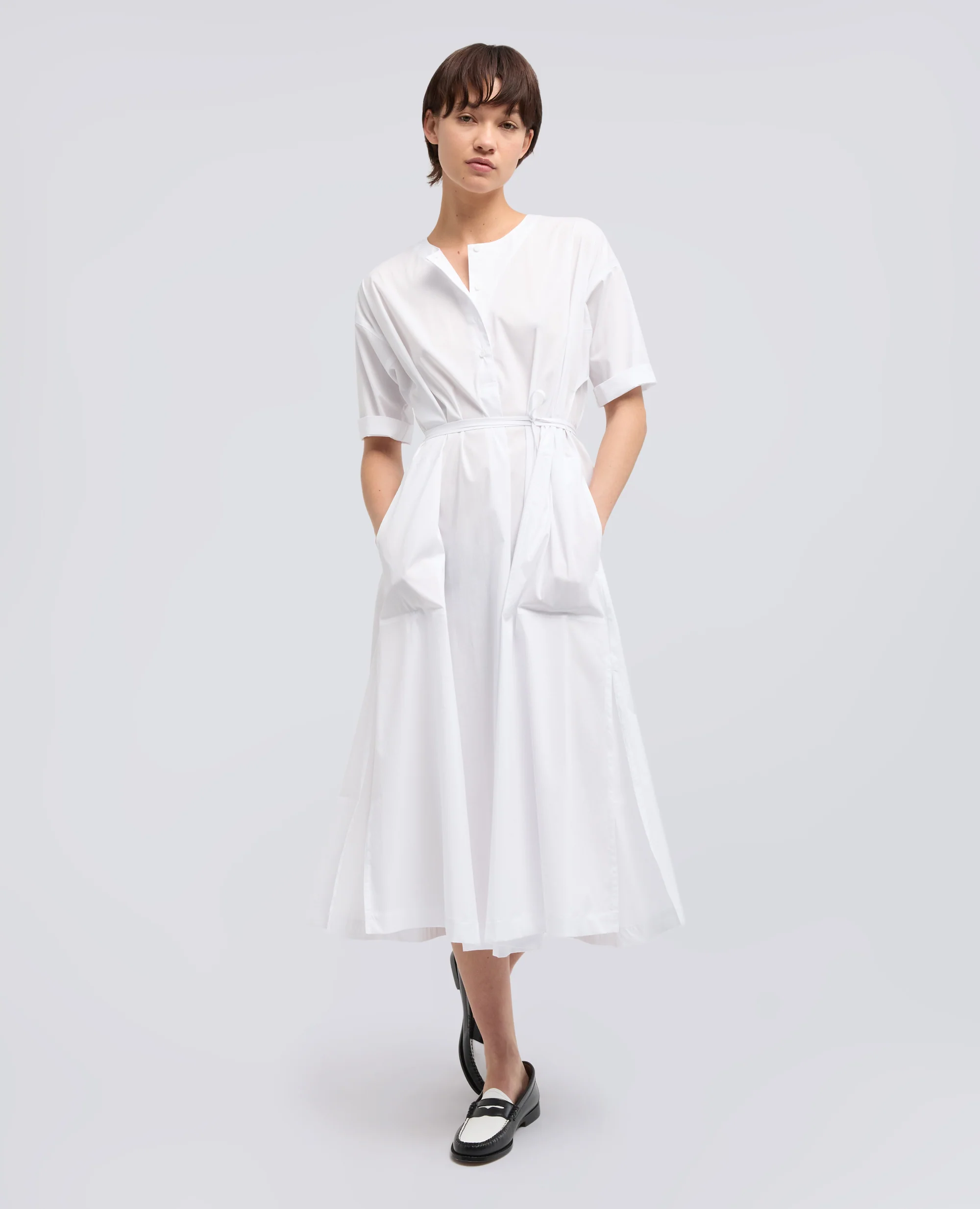 ABITO IN POPELINE DI COTONE NYLON STRETCH - BIANCO - Image 2