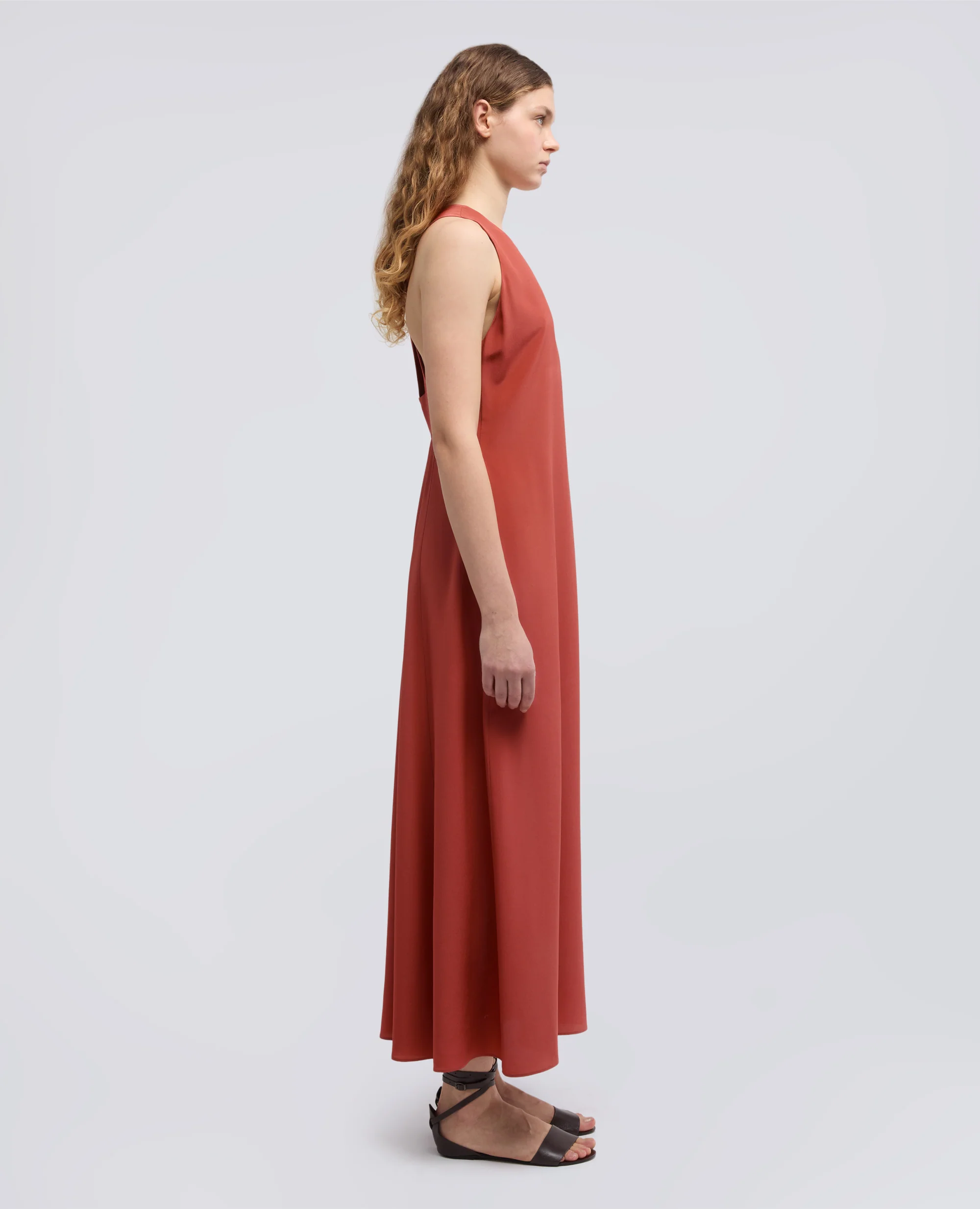 ABITO LUNGO IN CREPE DE CHINE SETA - ARAGOSTA - Image 3