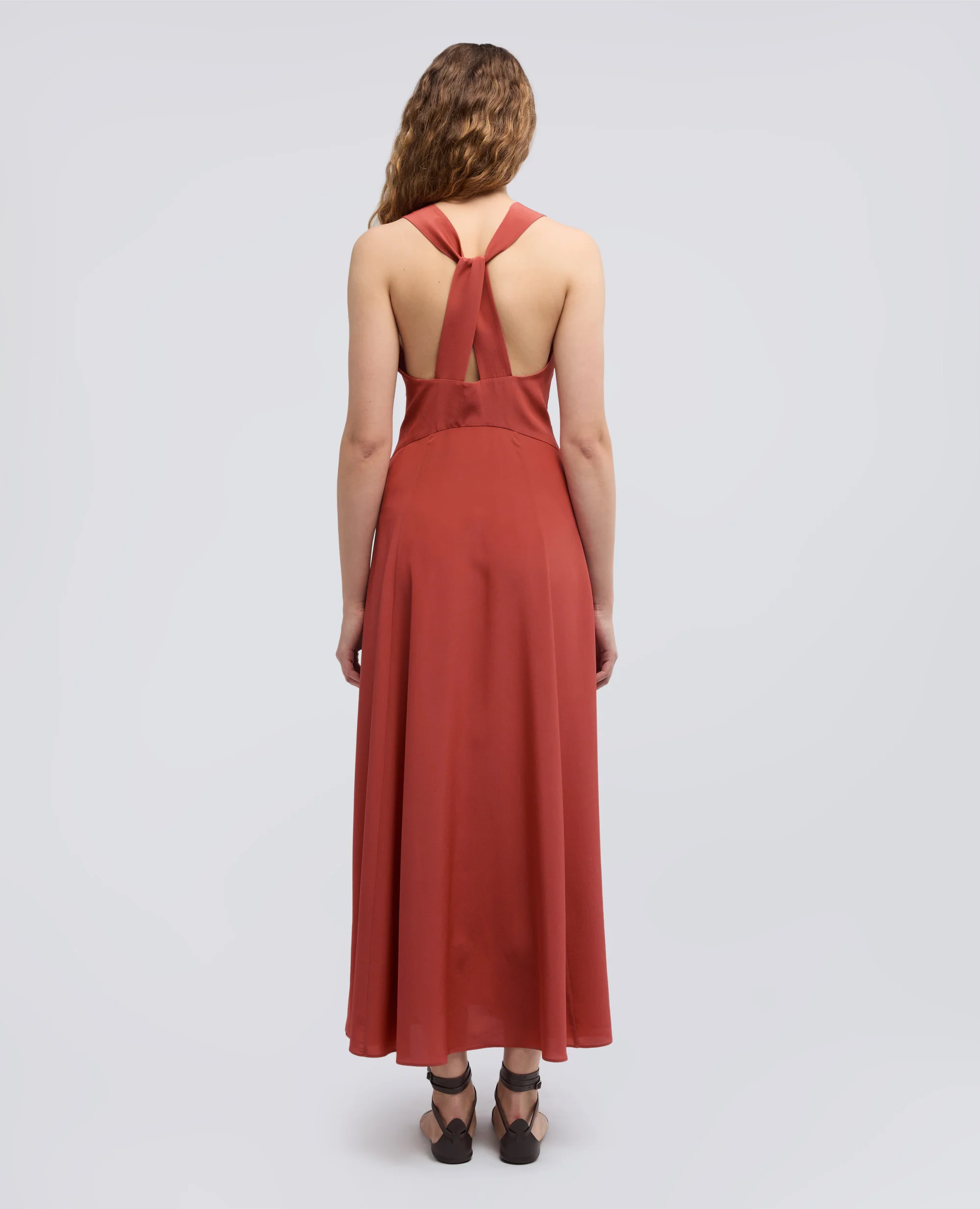 ABITO LUNGO IN CREPE DE CHINE SETA - ARAGOSTA - Image 4