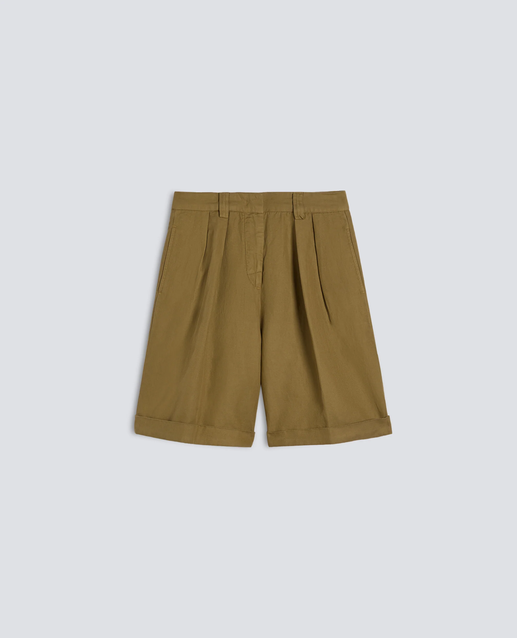 BERMUDA IN GABARDINE IN COTONE E LINO FIAMMATO TINTO CAPO - BEIGE