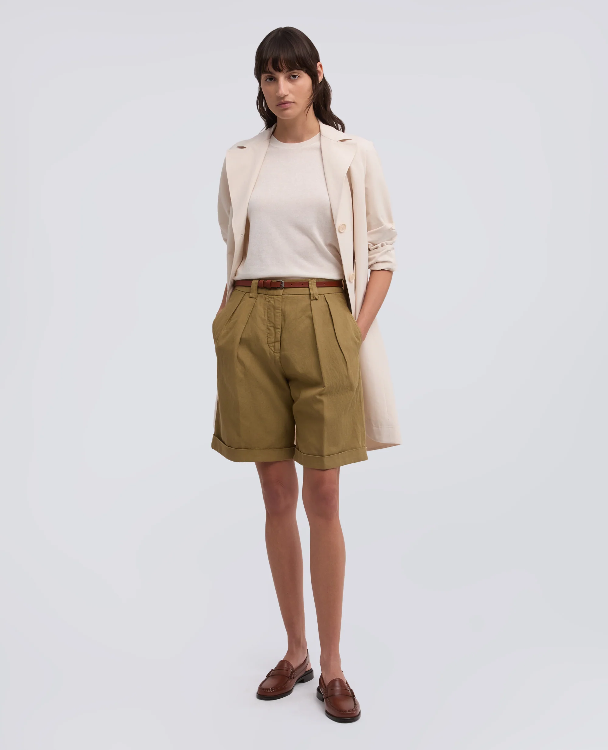 BERMUDA IN GABARDINE IN COTONE E LINO FIAMMATO TINTO CAPO - BEIGE - Image 2