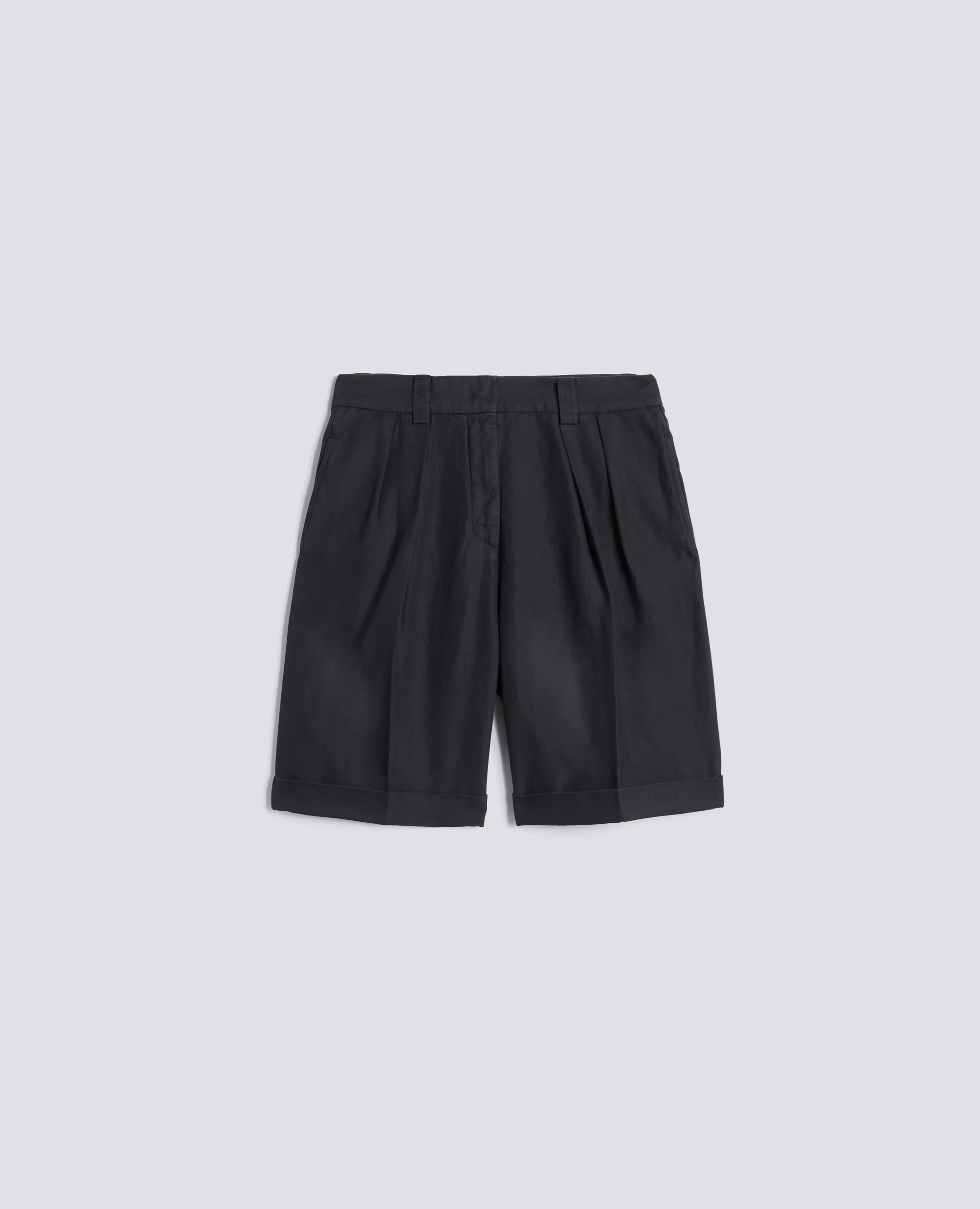 BERMUDA IN GABARDINE IN COTONE E LINO FIAMMATO TINTO CAPO - NAVY