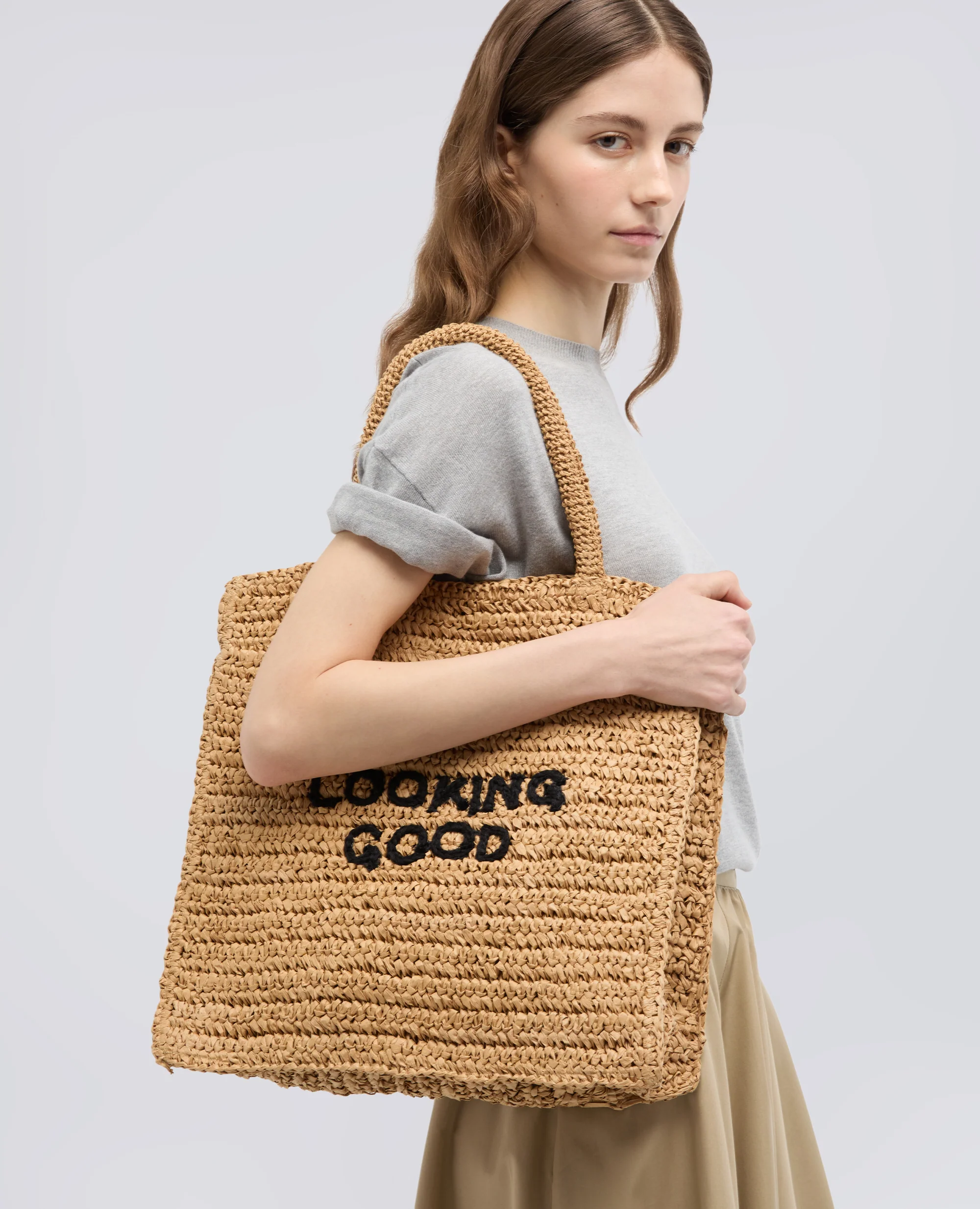 BORSA SHOPPING IN RAFFIA - BEIGE - Image 4