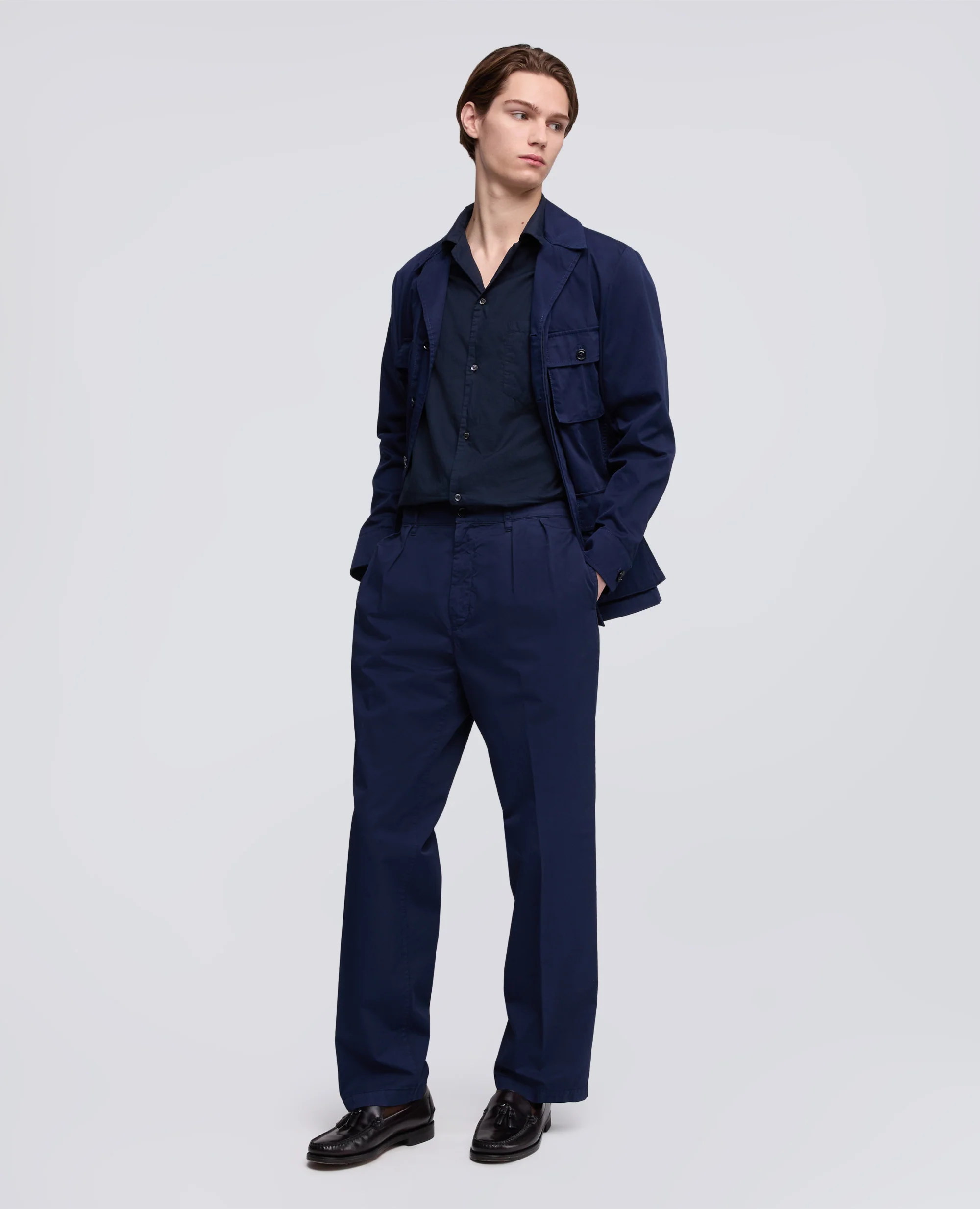 CAMICIA BOWLING IN POPELINE DI COTONE - NAVY - Image 2