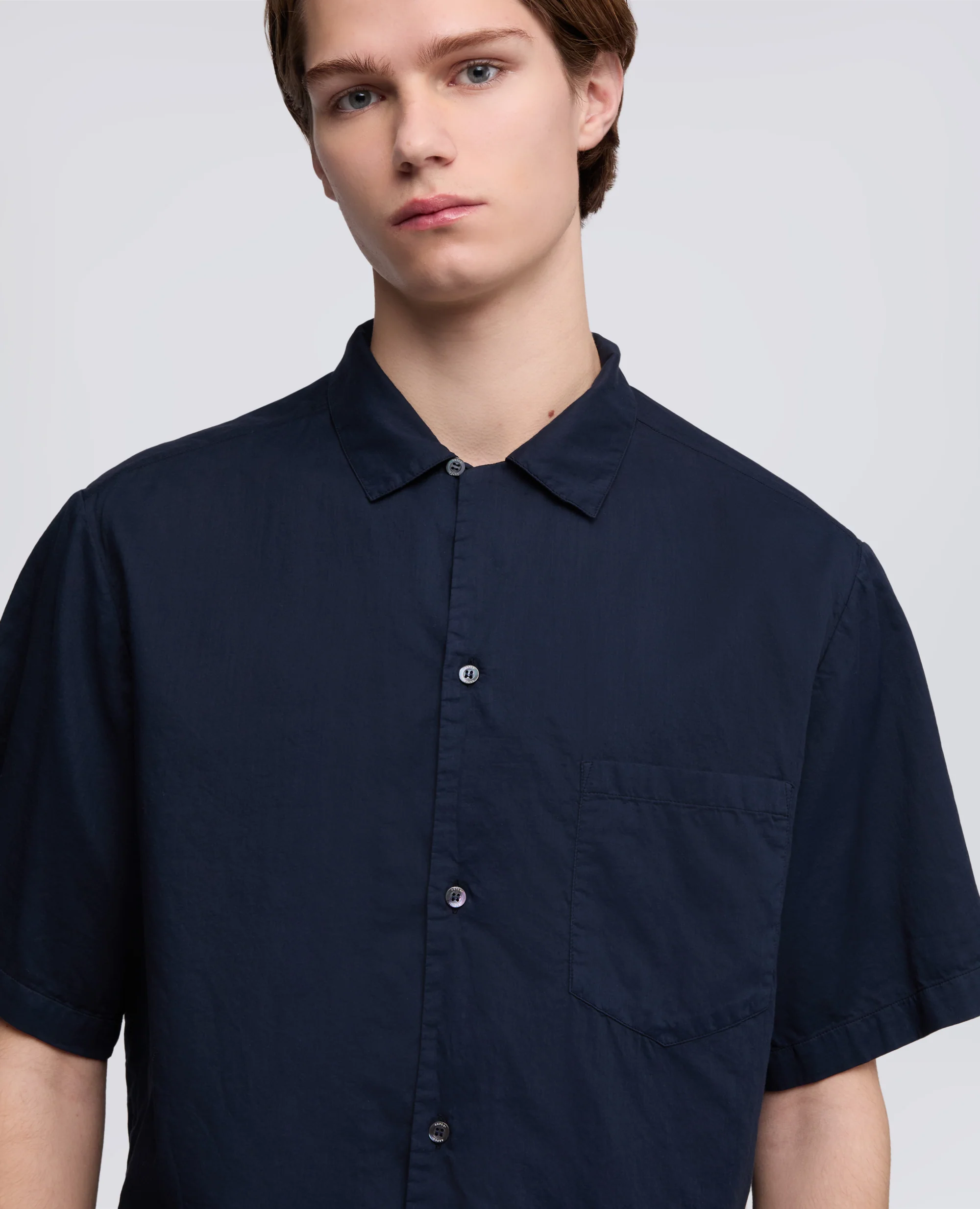 CAMICIA BOWLING IN POPELINE DI COTONE - NAVY - Image 4