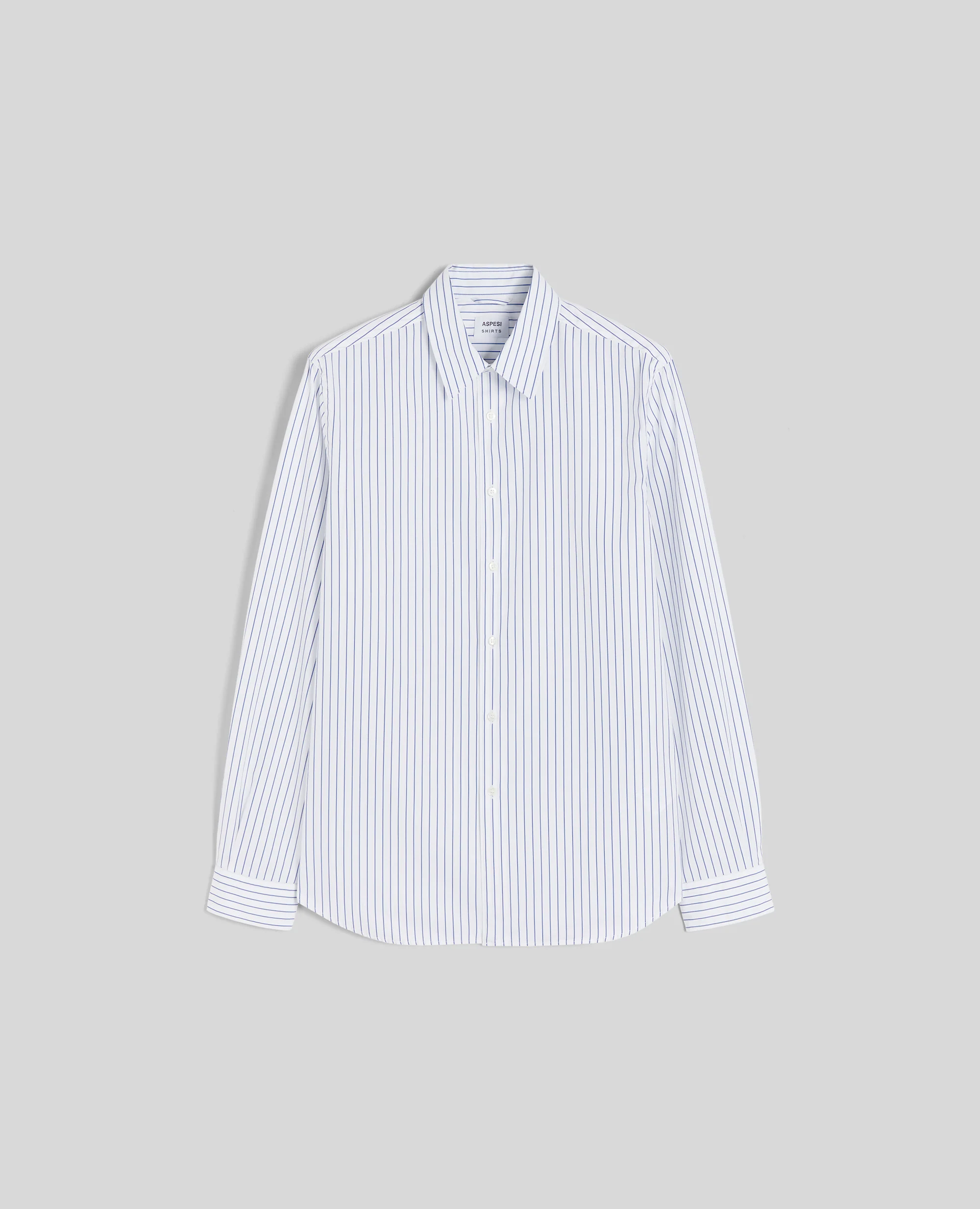 CAMICIA IN POPELINE DI COTONE RIGATO - RIGA BLU