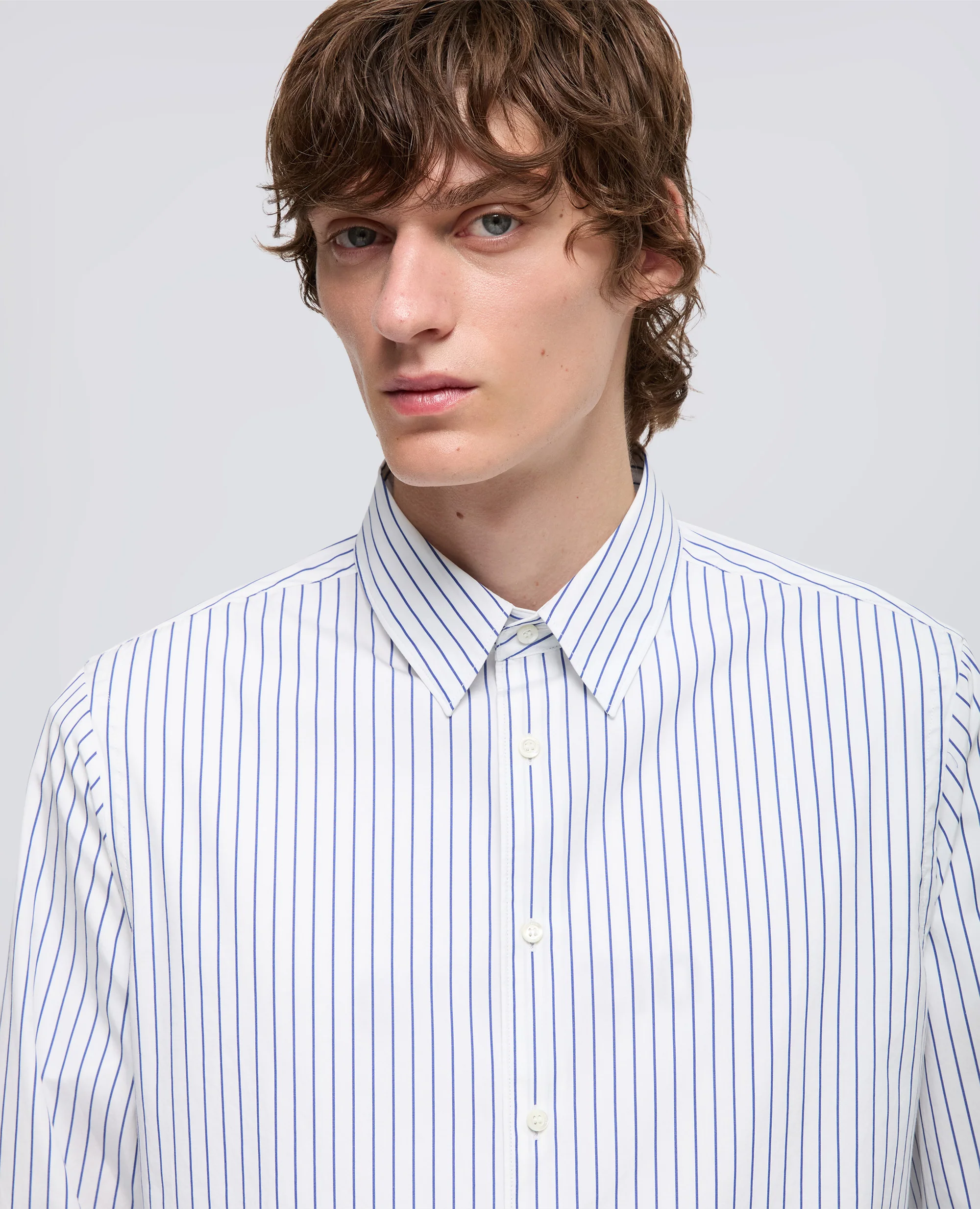 CAMICIA IN POPELINE DI COTONE RIGATO - RIGA BLU - Image 4