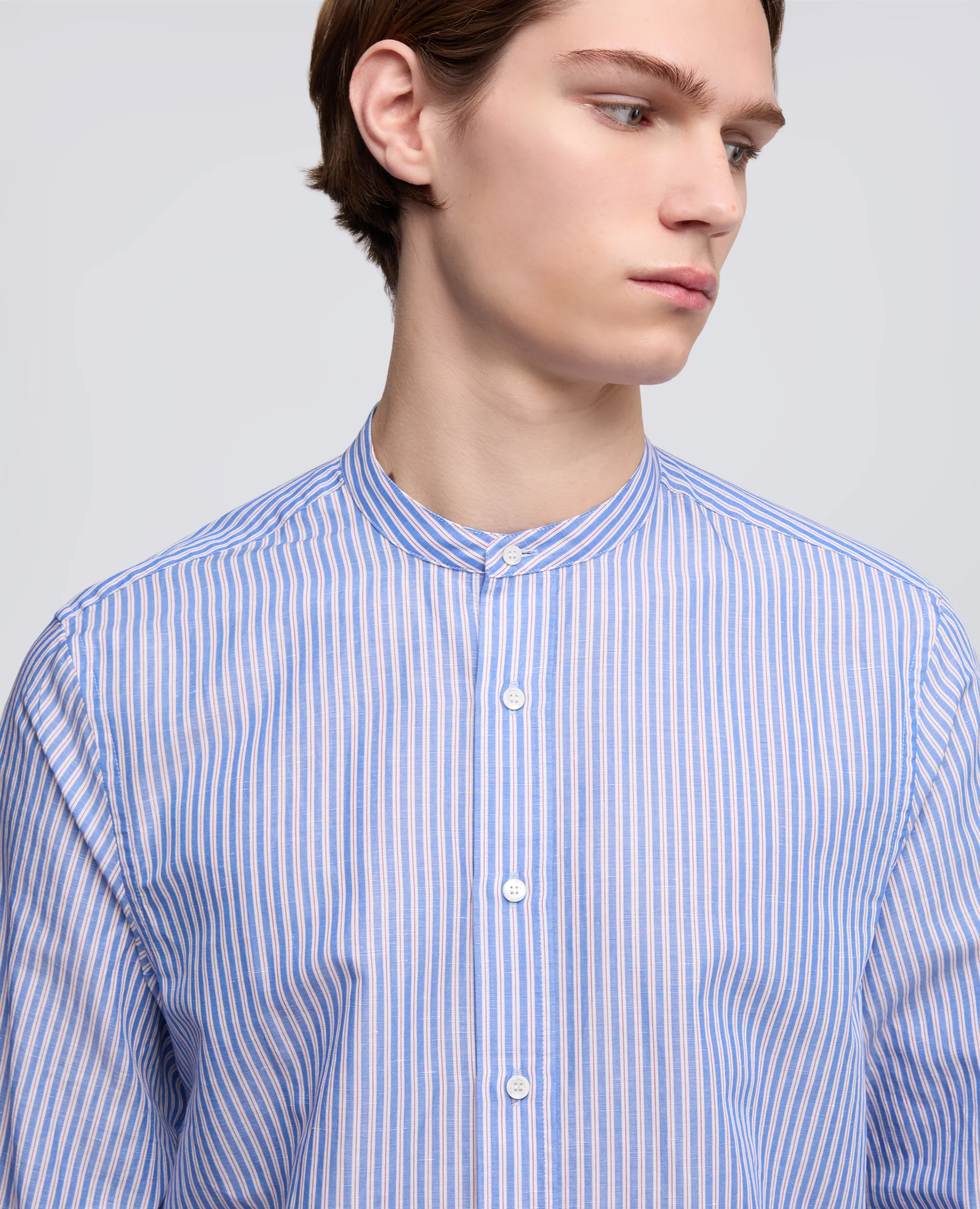CAMICIA IN COTONE-LINO RIGATA COREANA - RIGA BLU - Image 4