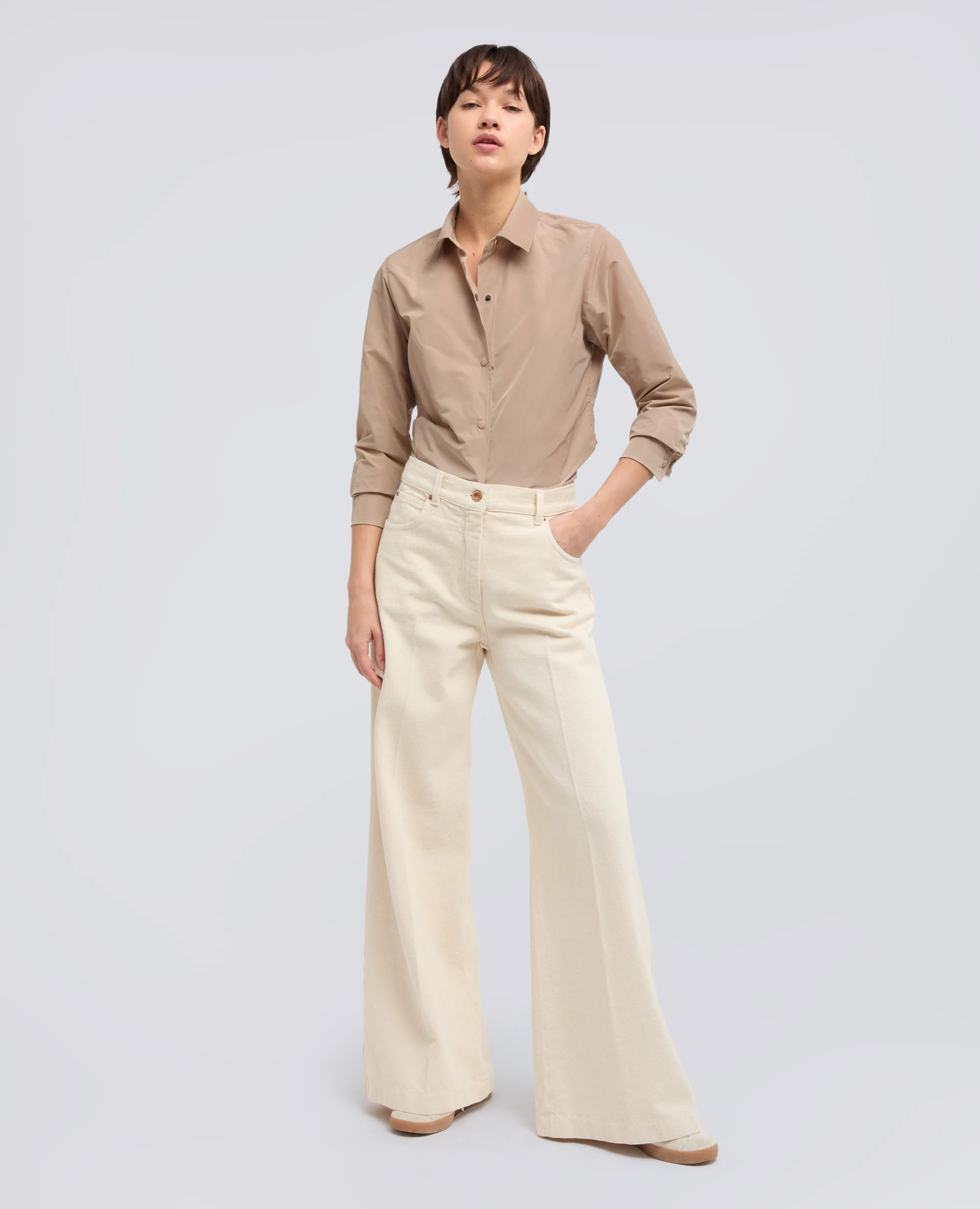GIACCA CAMICIA SFODERATA IN POLIESTERE TECNICO - BEIGE - Image 2