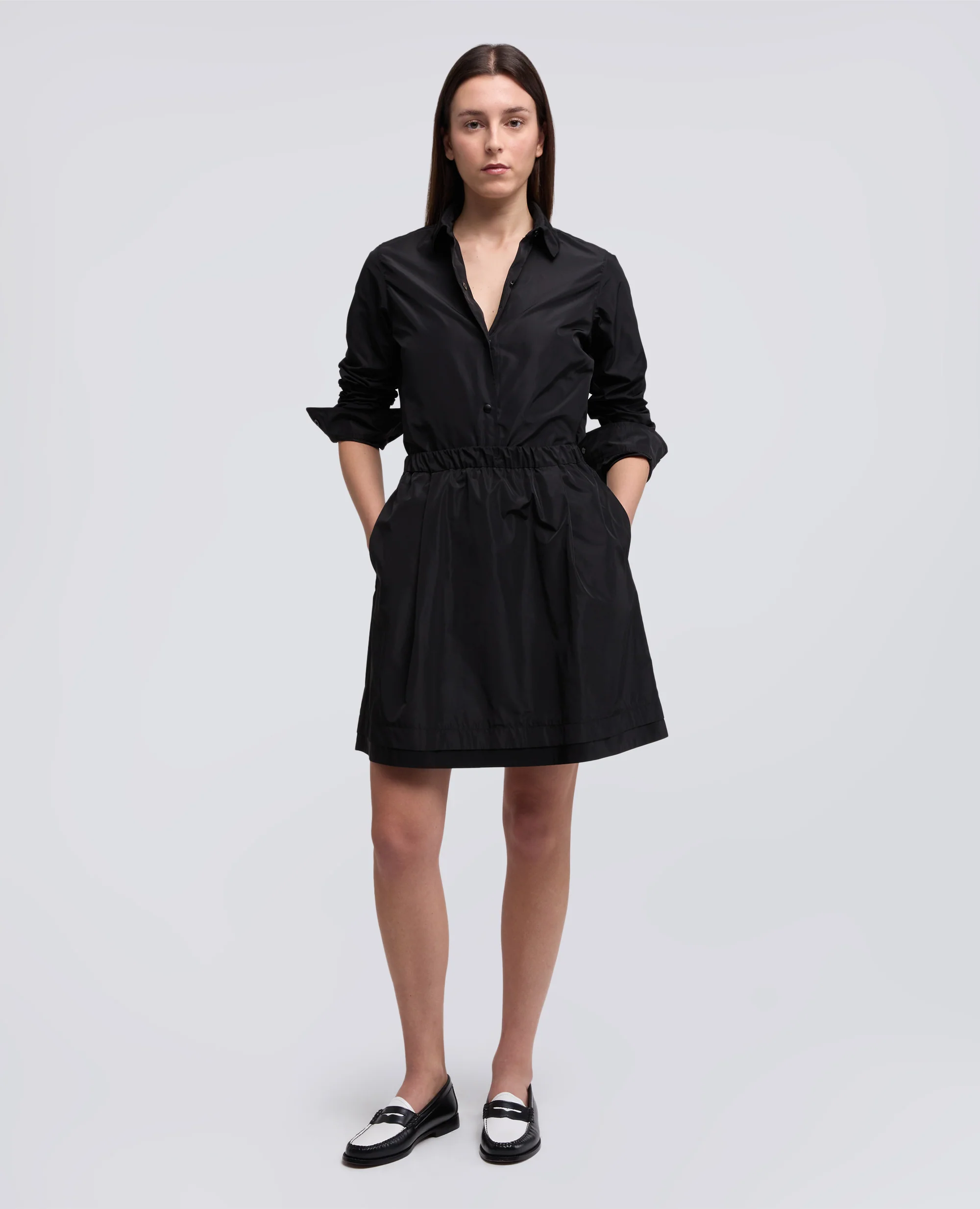 GIACCA CAMICIA SFODERATA IN POLIESTERE TECNICO - NERO - Image 2