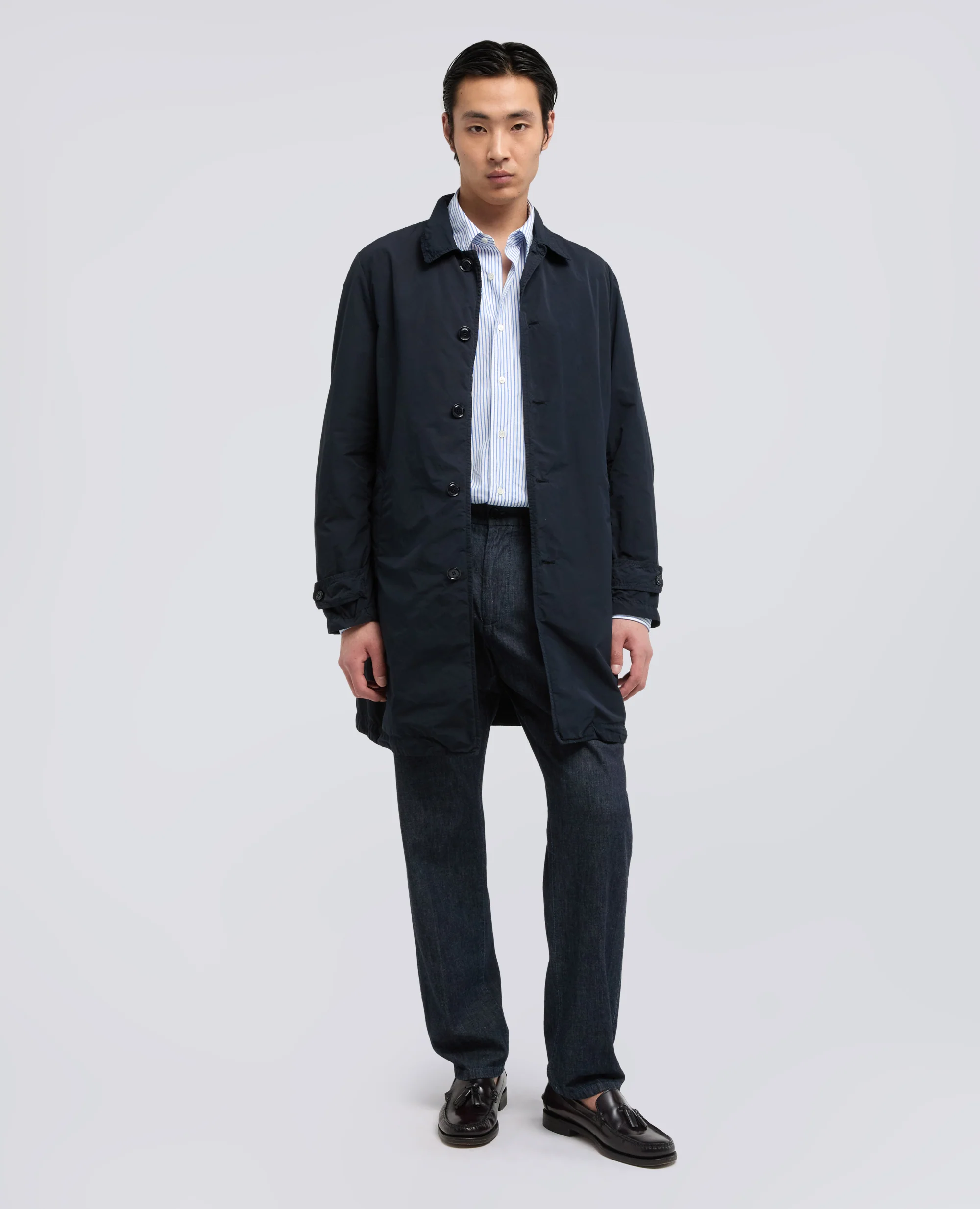 CAMICIA IN CHAMBRAY DI COTONE GIAPPONESE - RIGA AZZURRO - Image 2