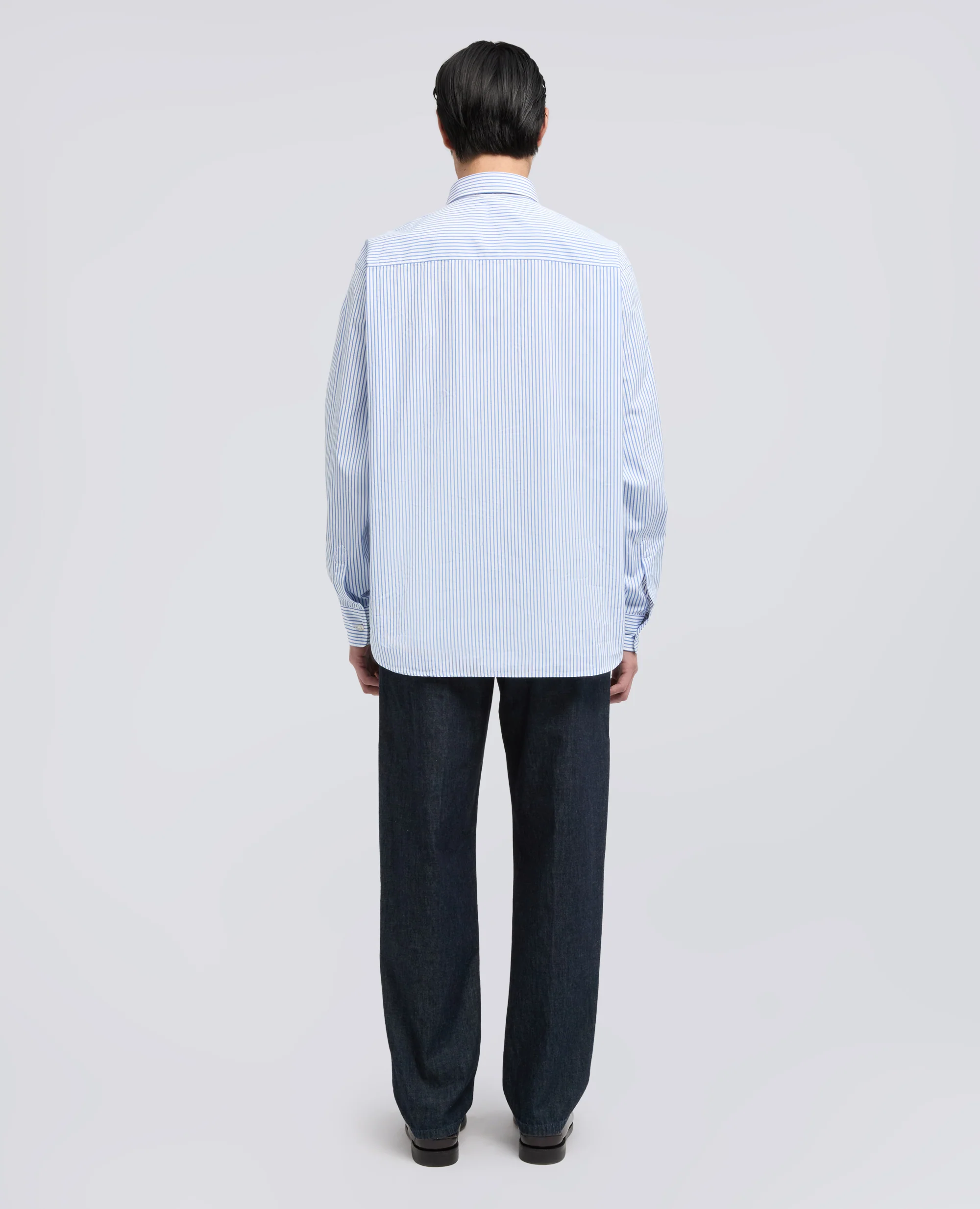 CAMICIA IN CHAMBRAY DI COTONE GIAPPONESE - RIGA AZZURRO - Image 3