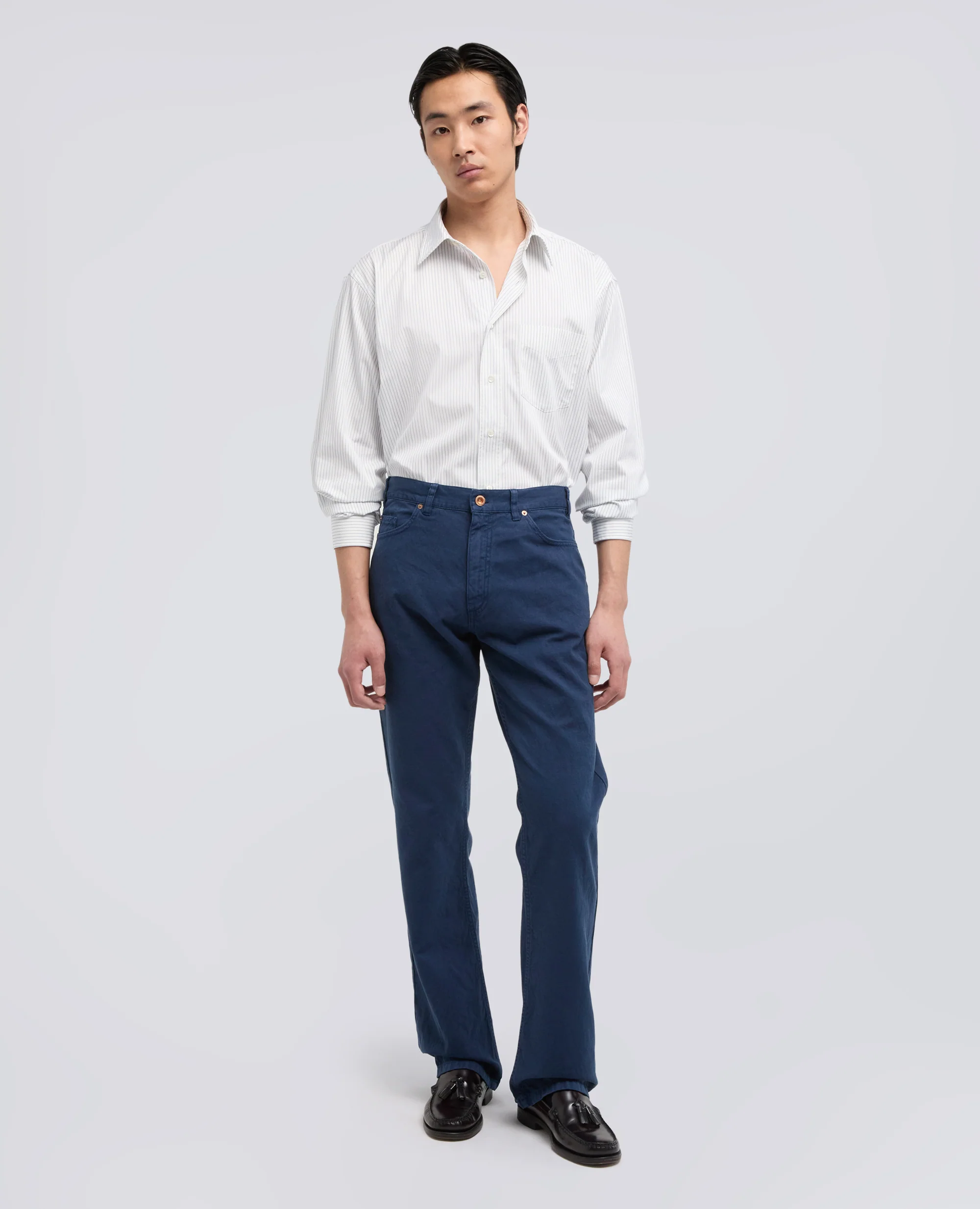 CAMICIA IN CHAMBRAY DI COTONE GIAPPONESE - RIGA BLU - Image 2