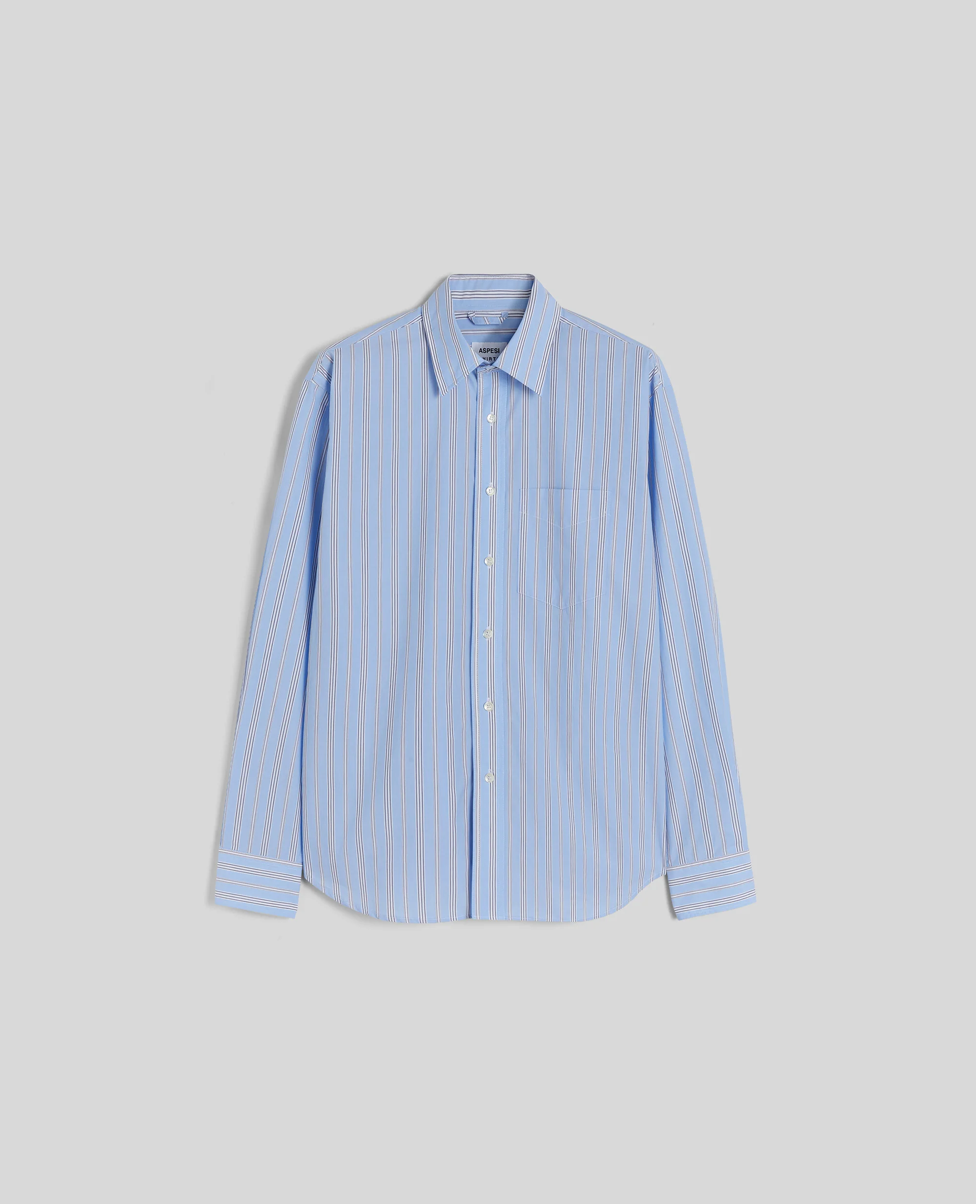 CAMICIA IN POPELINE DI COTONE RIGATO - AZZURRO