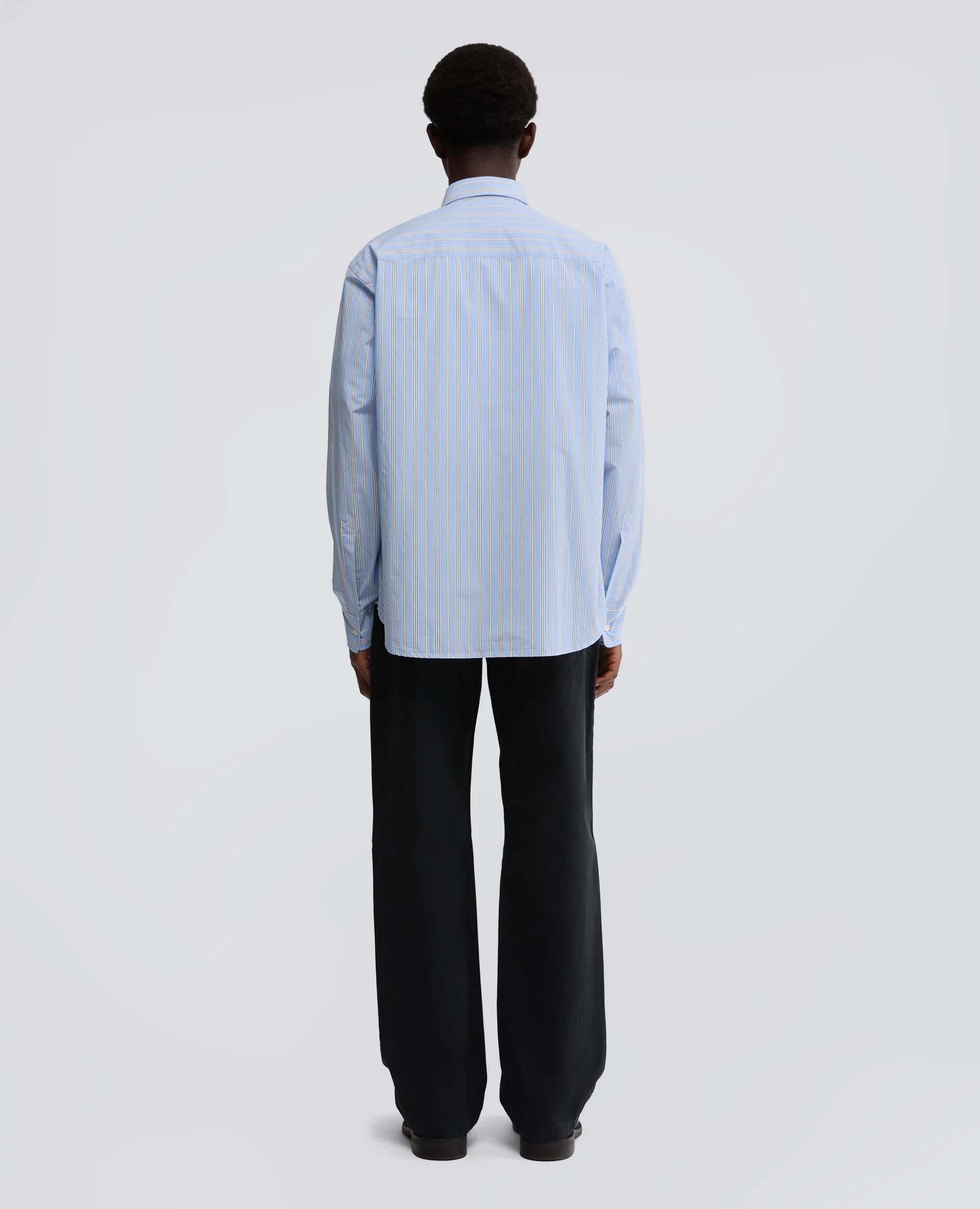 CAMICIA IN POPELINE DI COTONE RIGATO - AZZURRO - Image 3