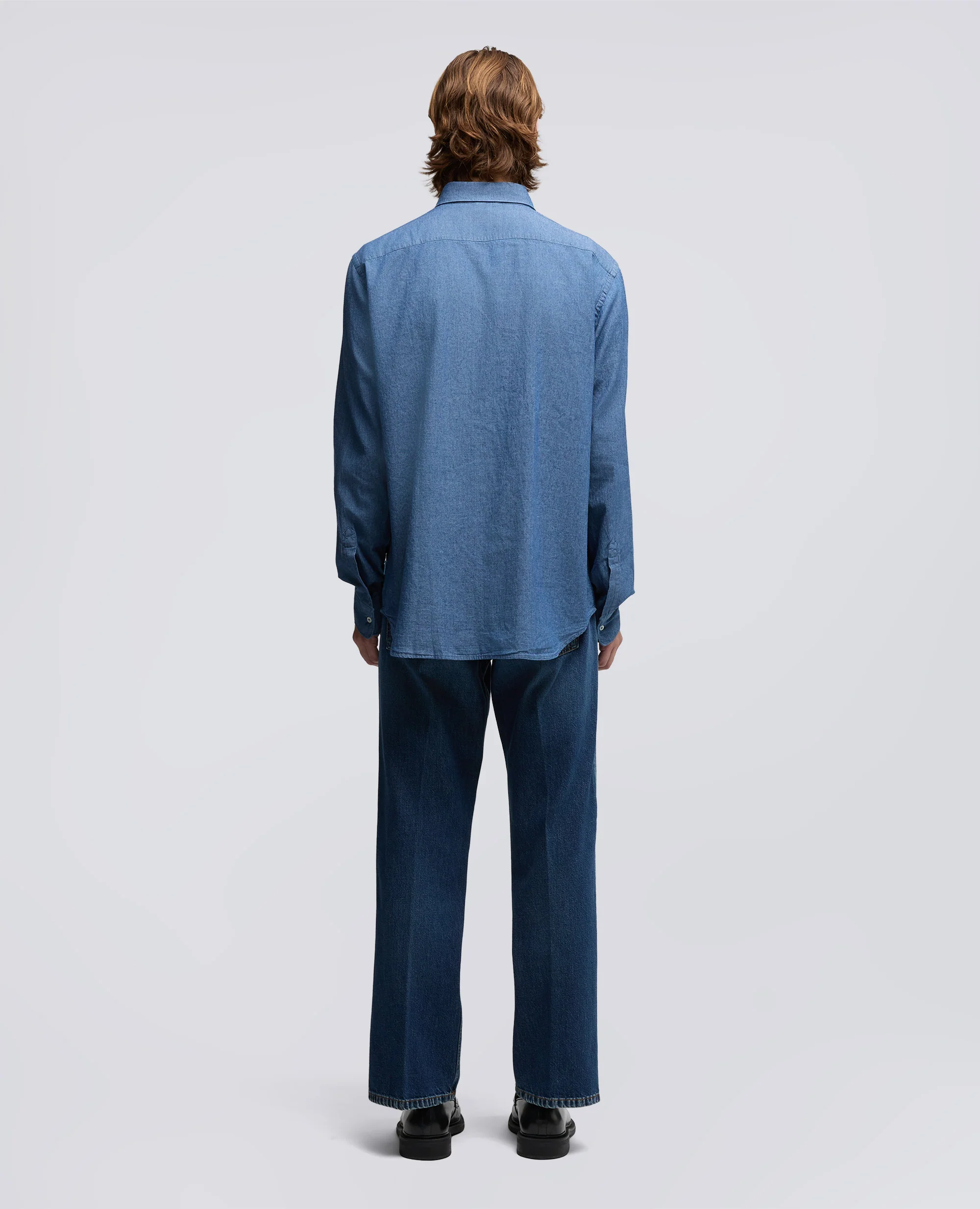 CAMICIA IN CHAMBRAY DI COTONE GIAPPONESE - DENIM MEDIO - Image 3