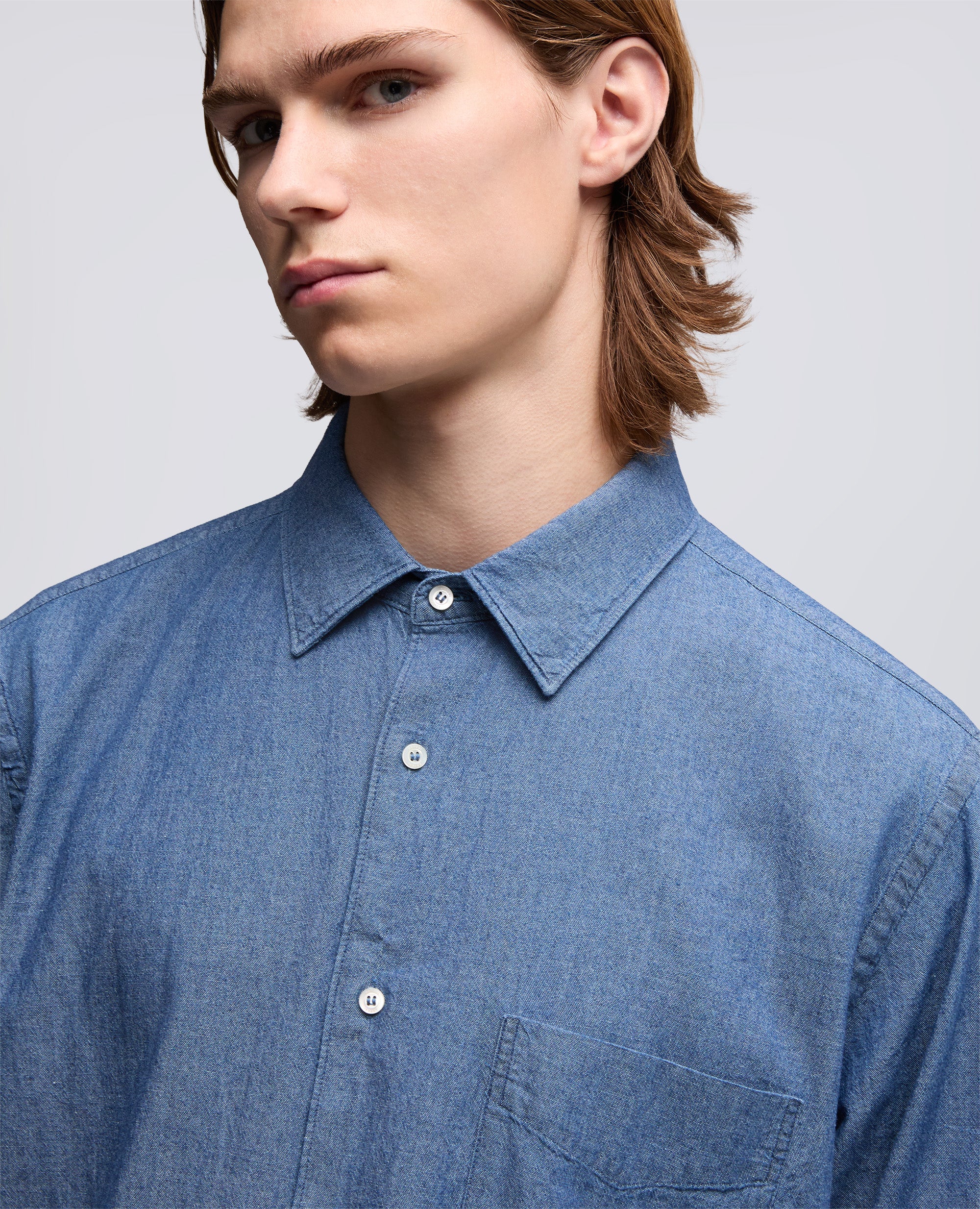 CAMICIA IN CHAMBRAY DI COTONE GIAPPONESE - DENIM MEDIO - Image 4