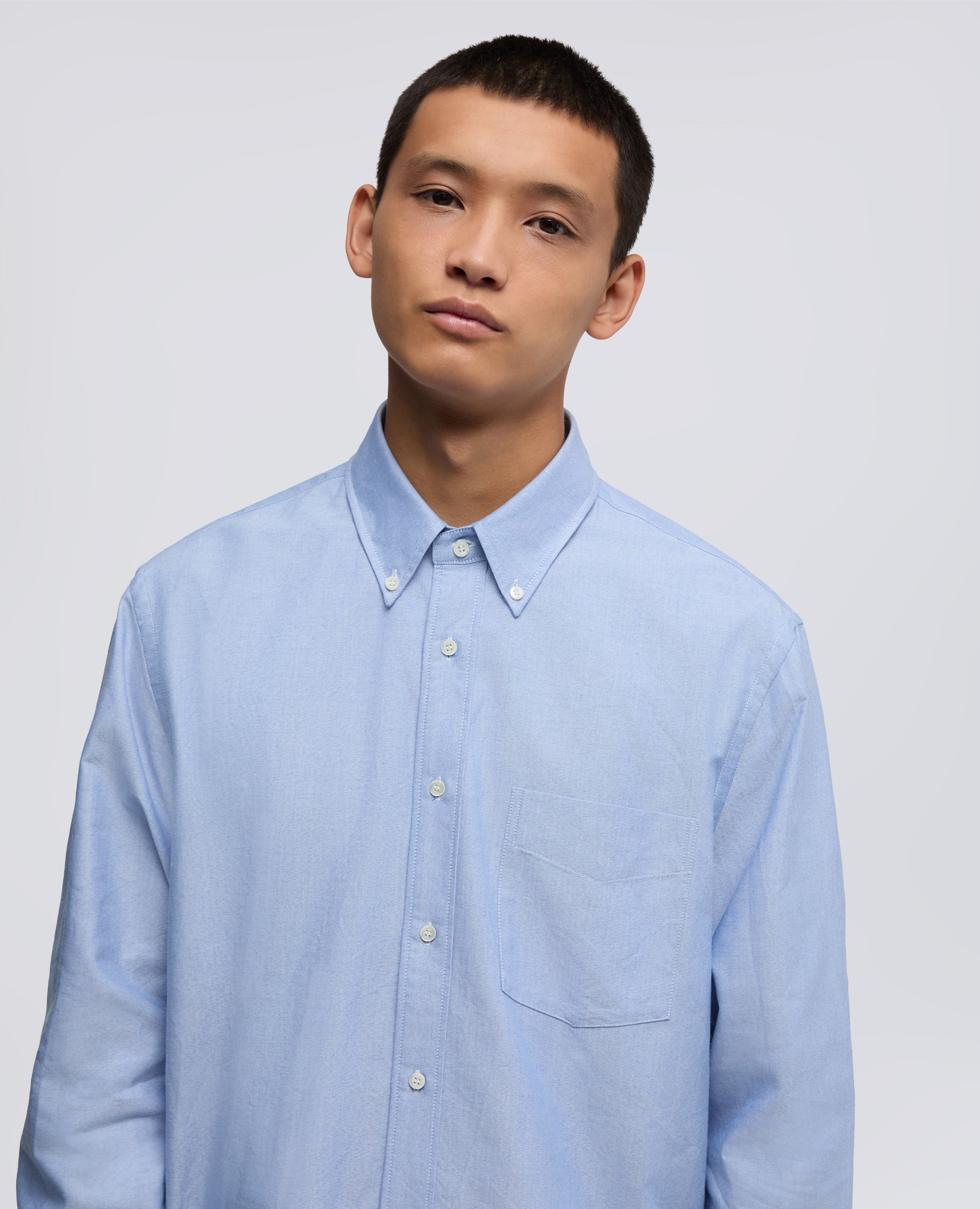 CAMICIA IN COTONE OXFORD CON COLLO BUTTON DOWN - AZZURRO - Image 4