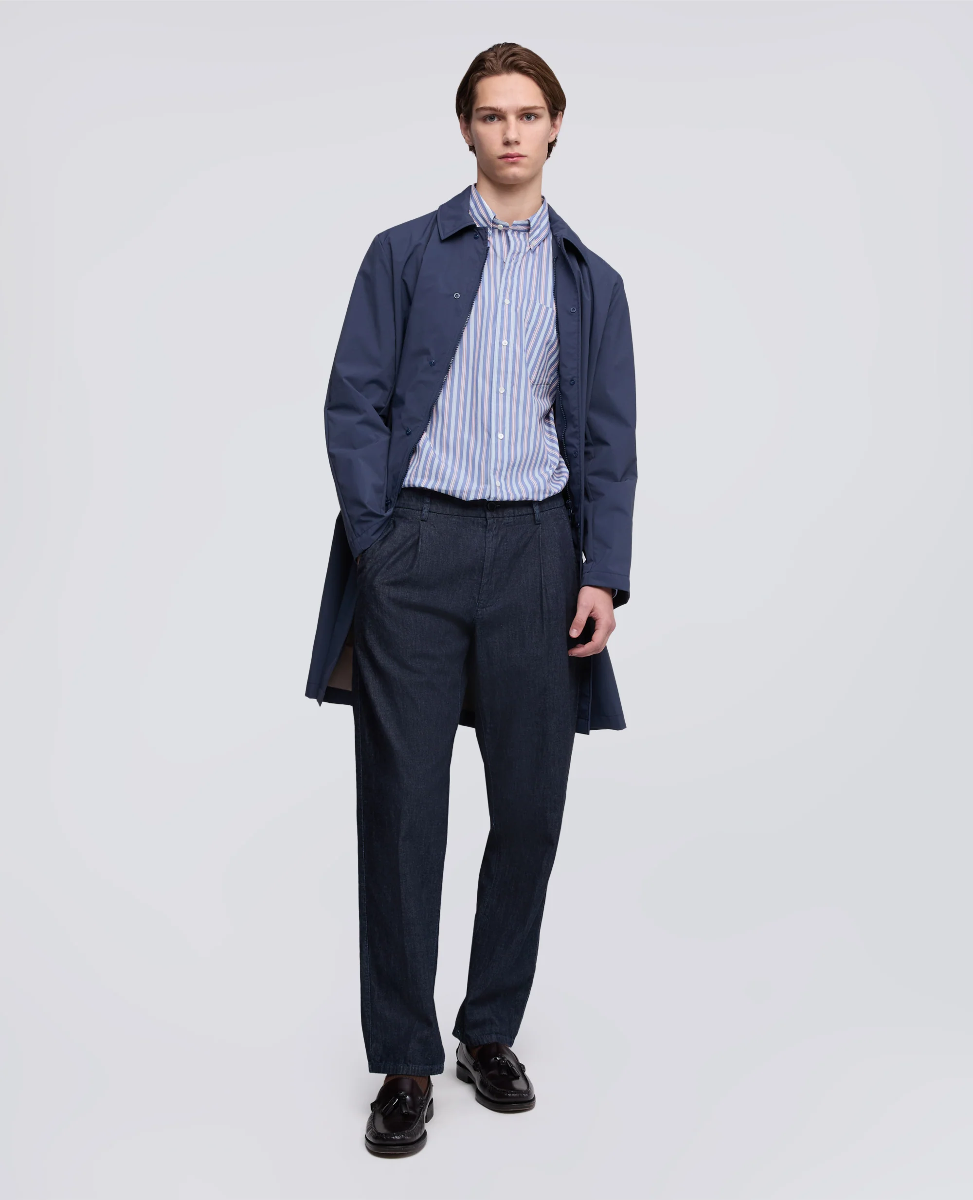 CAMICIA IN POPELINE DI COTONE OXFORD CON COLLO BUTTON DOWN - RIGA BLU - Image 2