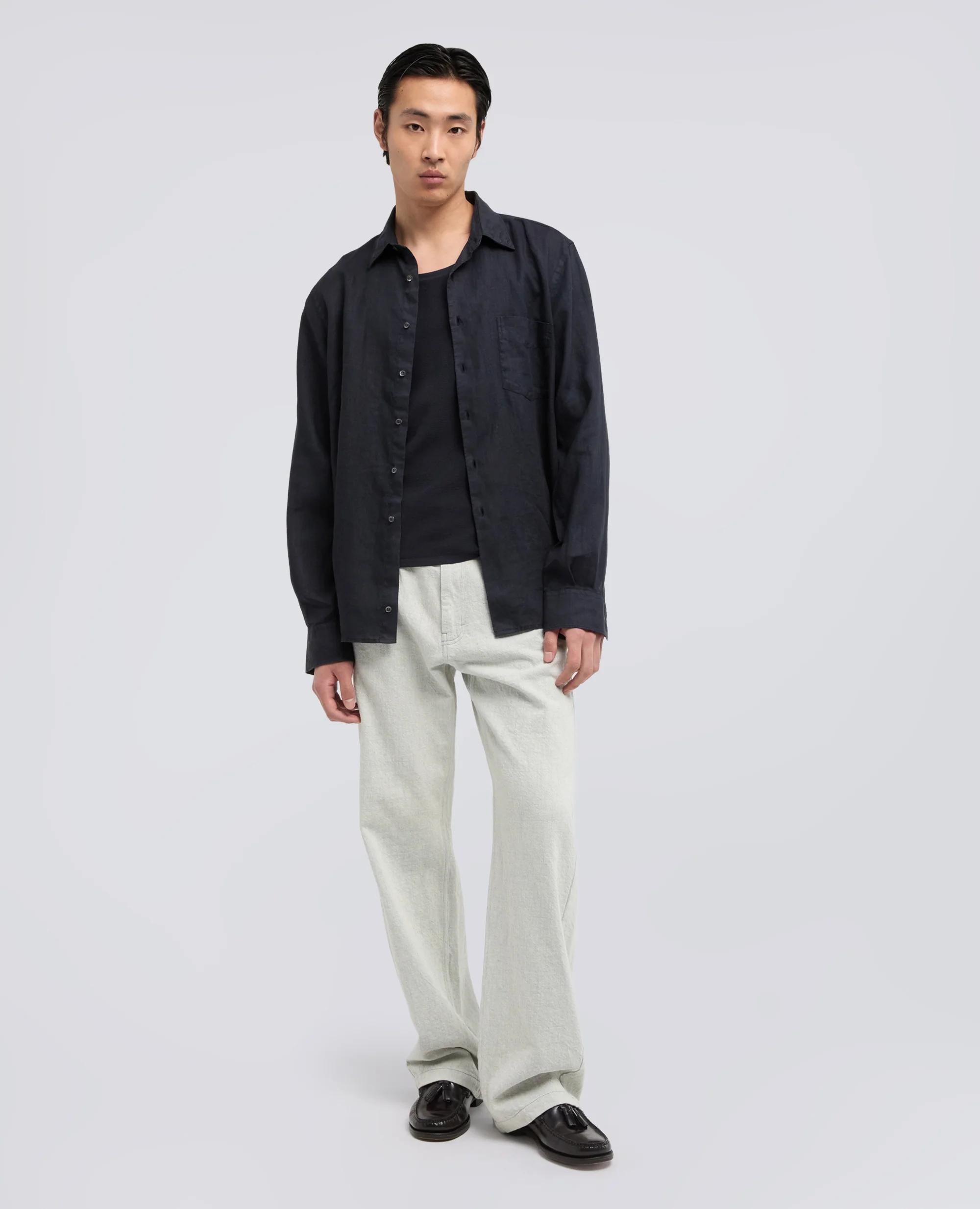 CAMICIA IN LINO LEGGERO CON TASCHINO - NAVY - Image 2