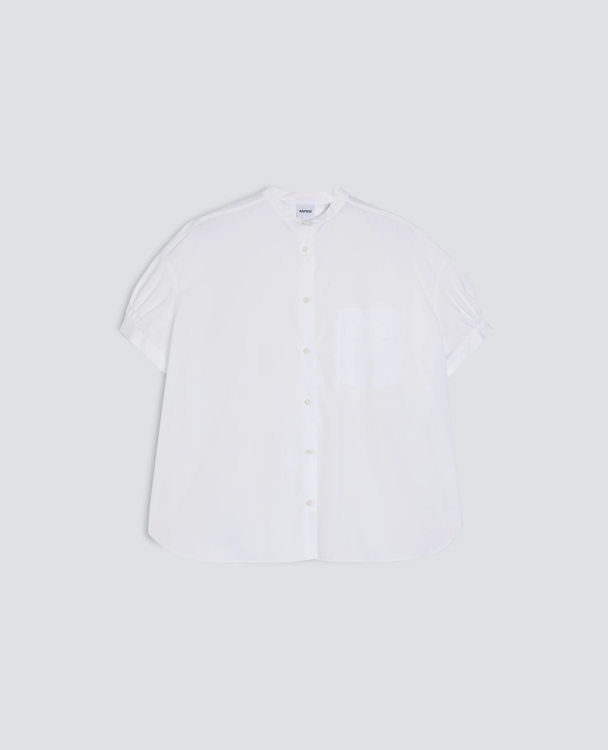 CAMICIA IN POPELINE DI PURO COTONE CON COLLO ALLA COREANA - BIANCO