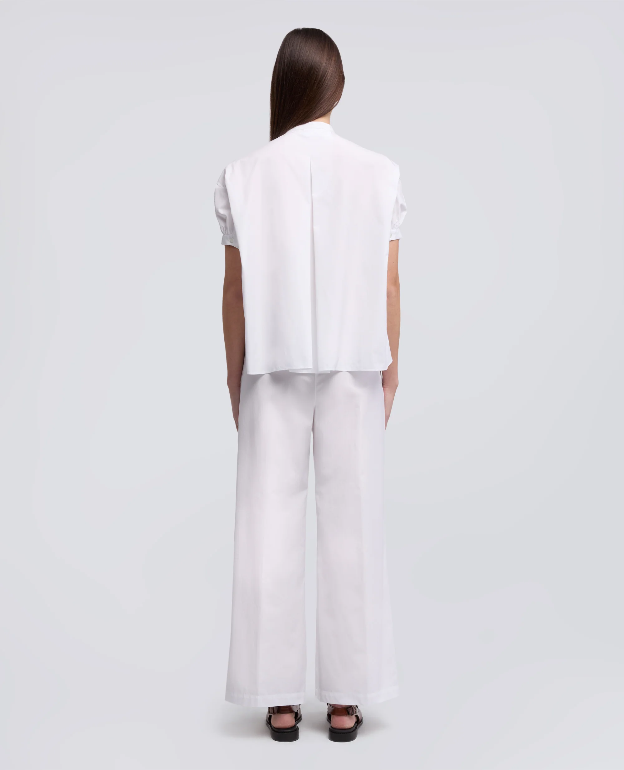 CAMICIA IN POPELINE DI PURO COTONE CON COLLO ALLA COREANA - BIANCO - Image 3