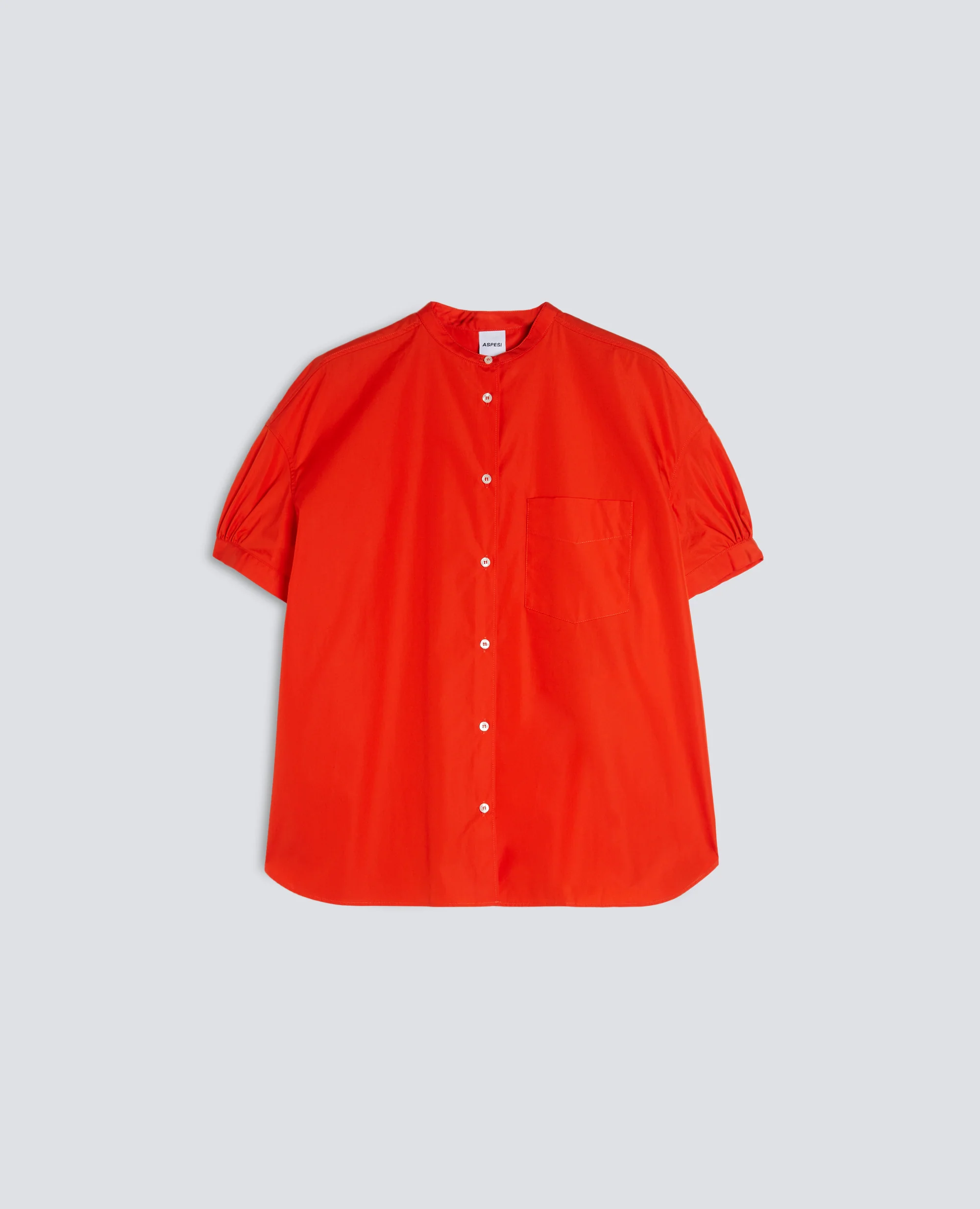 CAMICIA IN POPELINE DI PURO COTONE CON COLLO ALLA COREANA - GERANIO