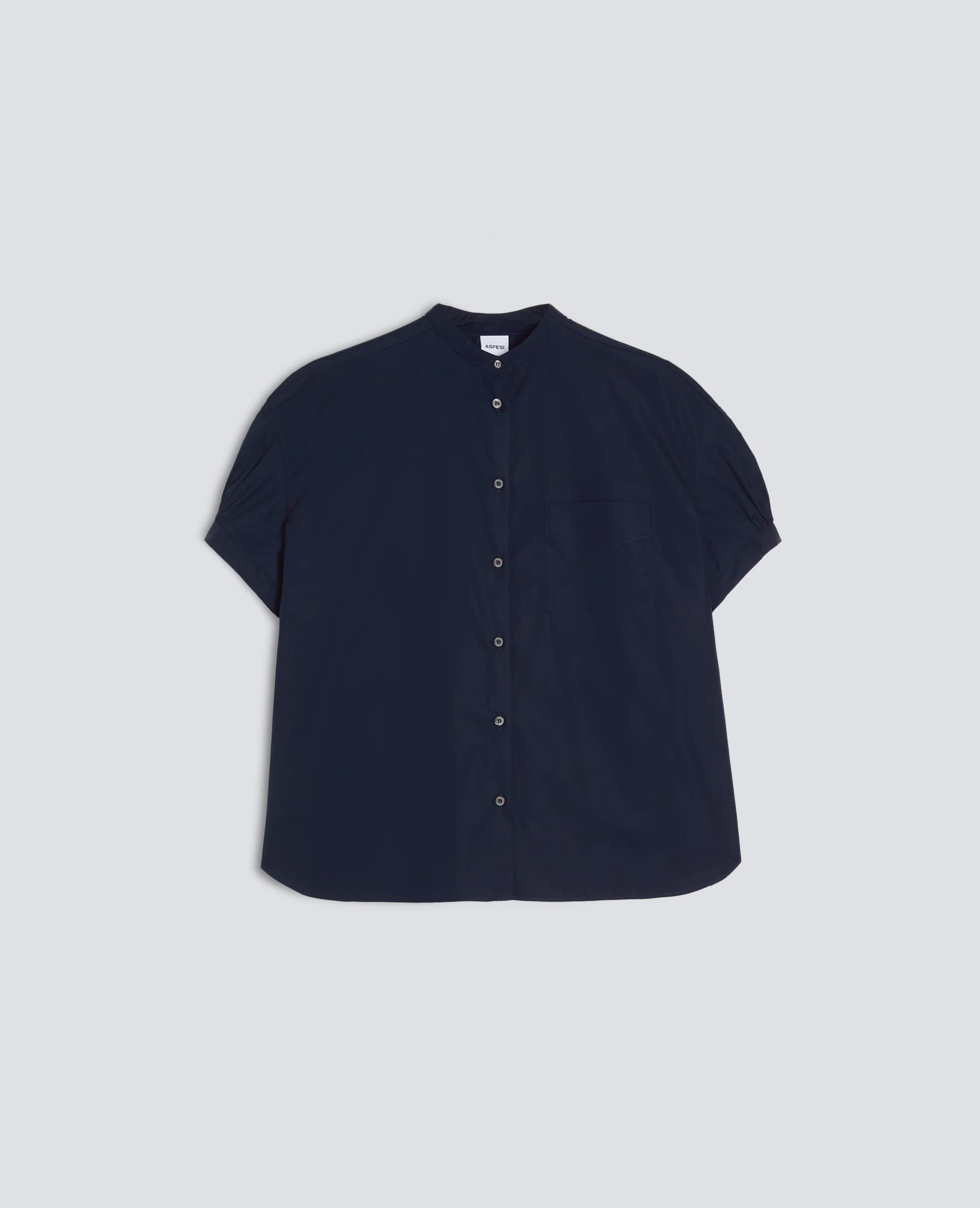 CAMICIA IN POPELINE DI PURO COTONE CON COLLO ALLA COREANA - NAVY