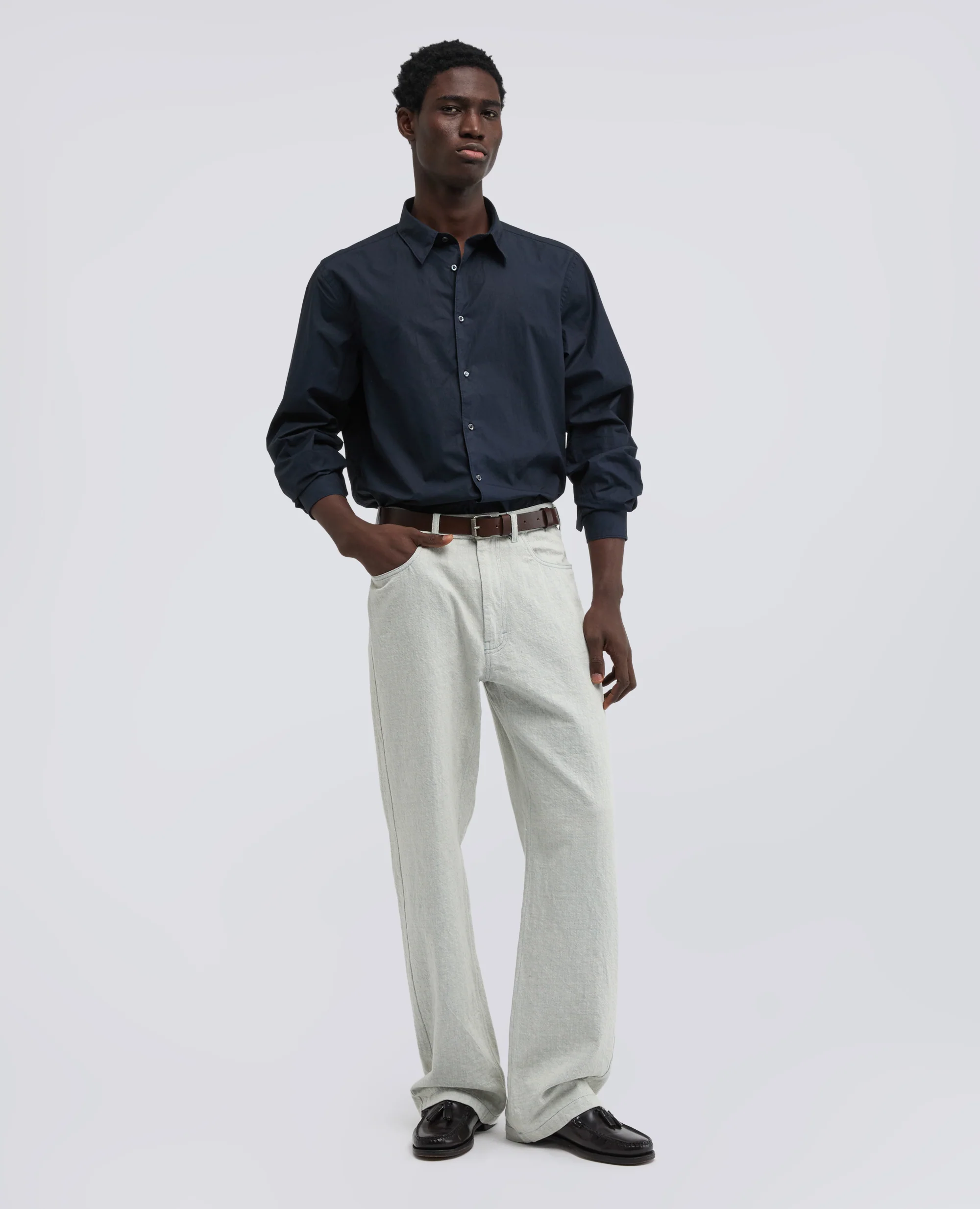 CAMICIA IN POPELINE DI COTONE LEGGERO - NAVY - Image 2