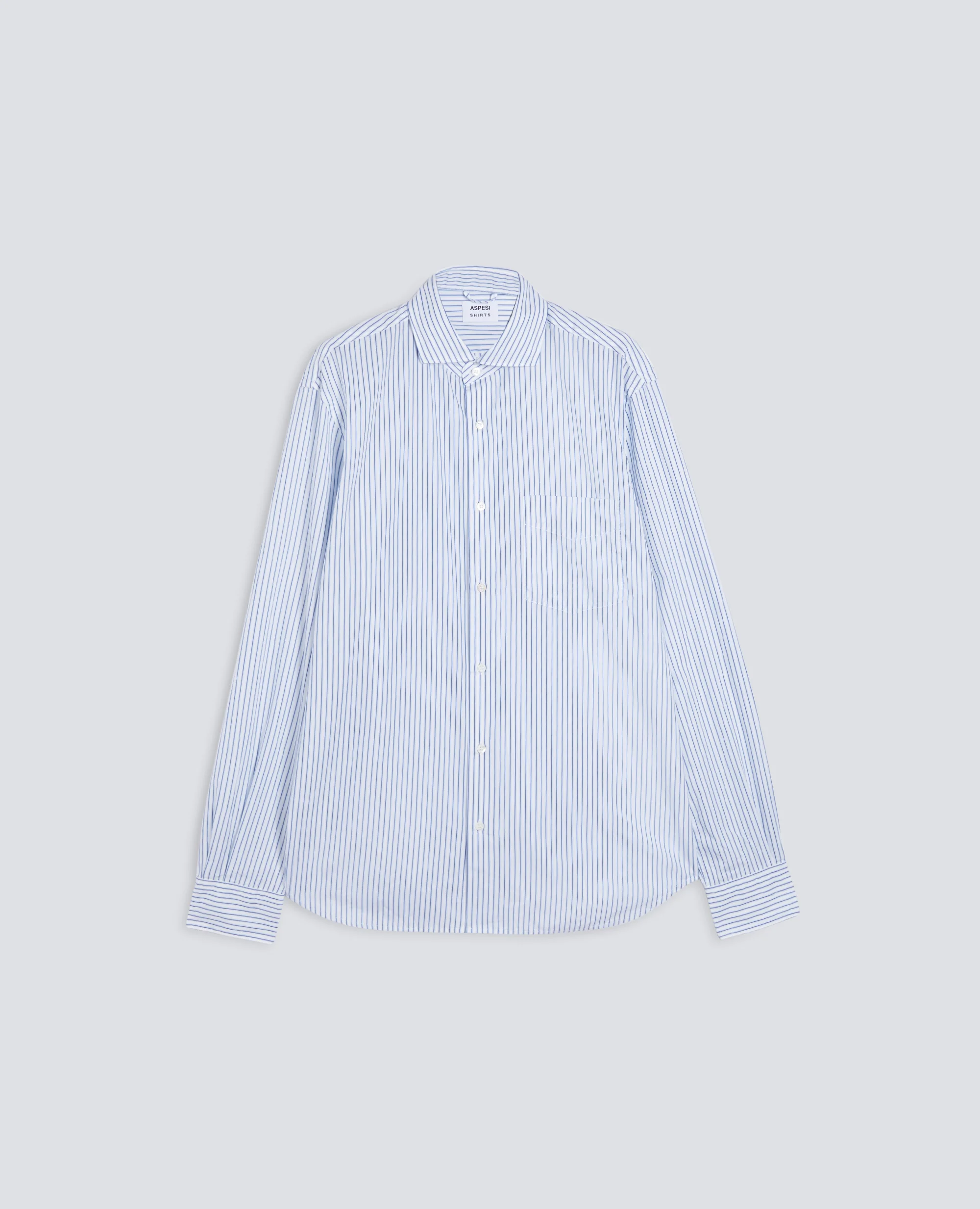 CAMICIA IN POPELINE DI COTONE RIGATO - RIGA BLU
