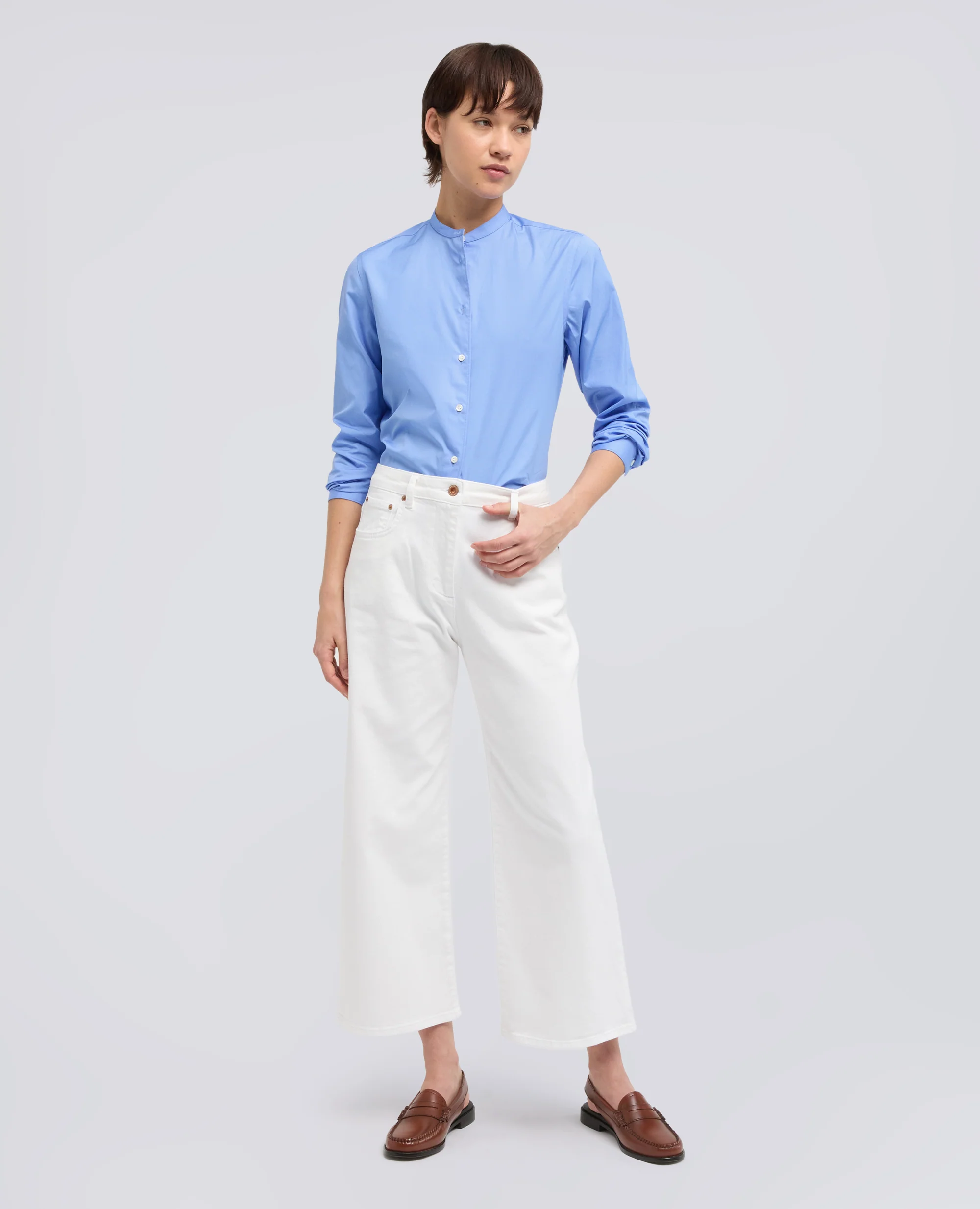CAMICIA CLASSICA IN POPELINE DI COTONE - AZZURRO - Image 2