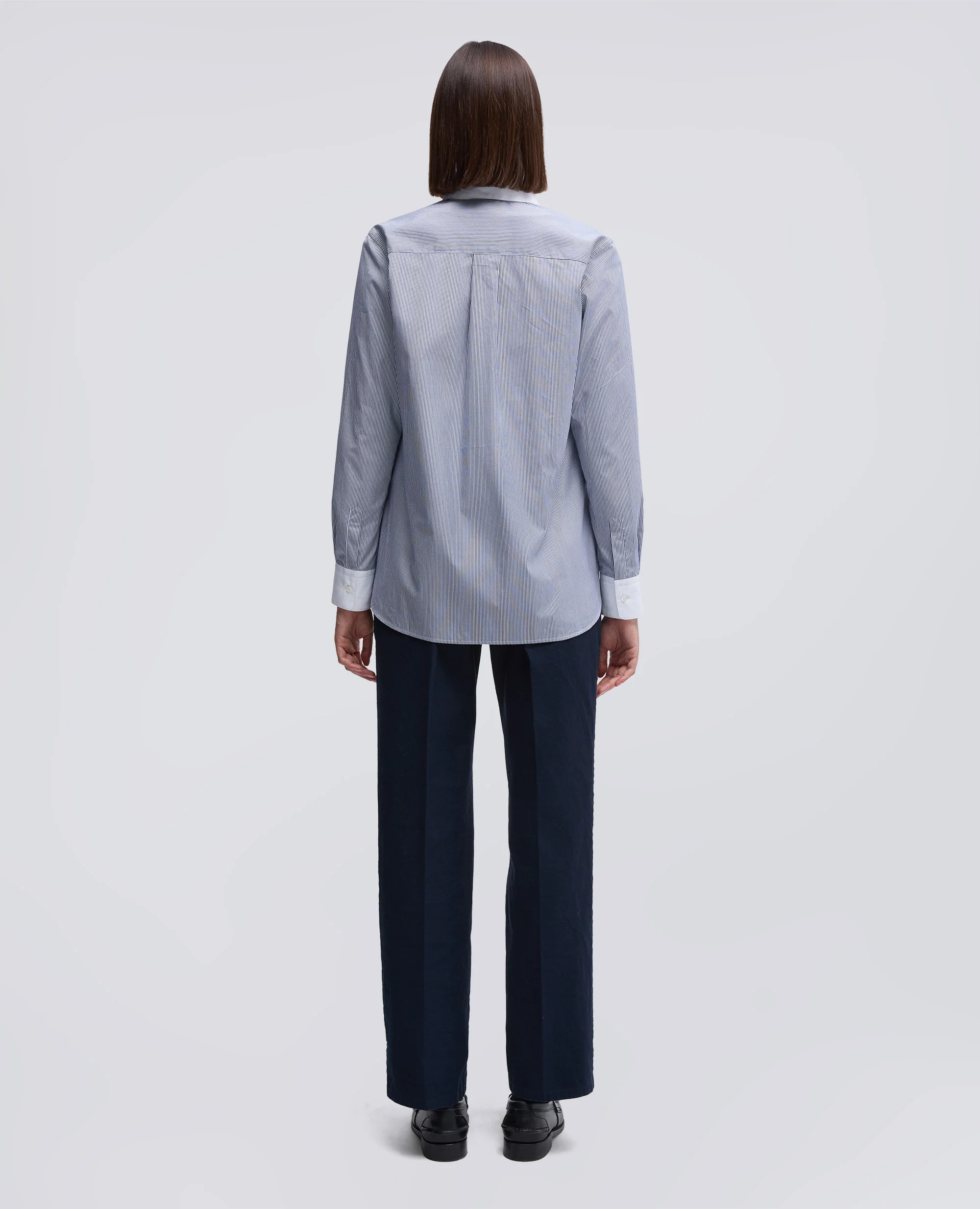 CAMICIA IN PIN POINT DI COTONE - RIGHE BLU - Image 3