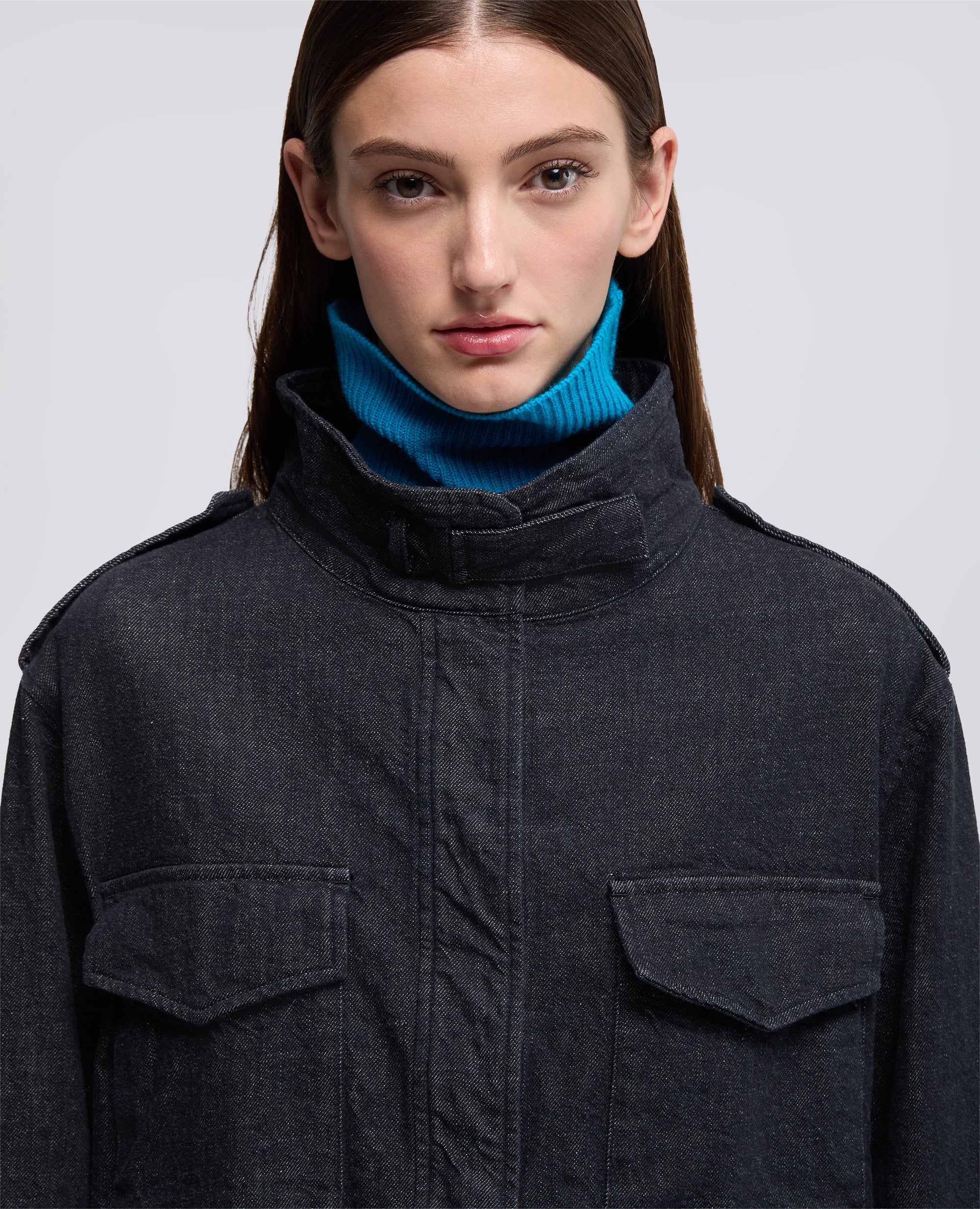 CAMICIA IN DENIM CON COLLO ALTO - DENIM - Image 4