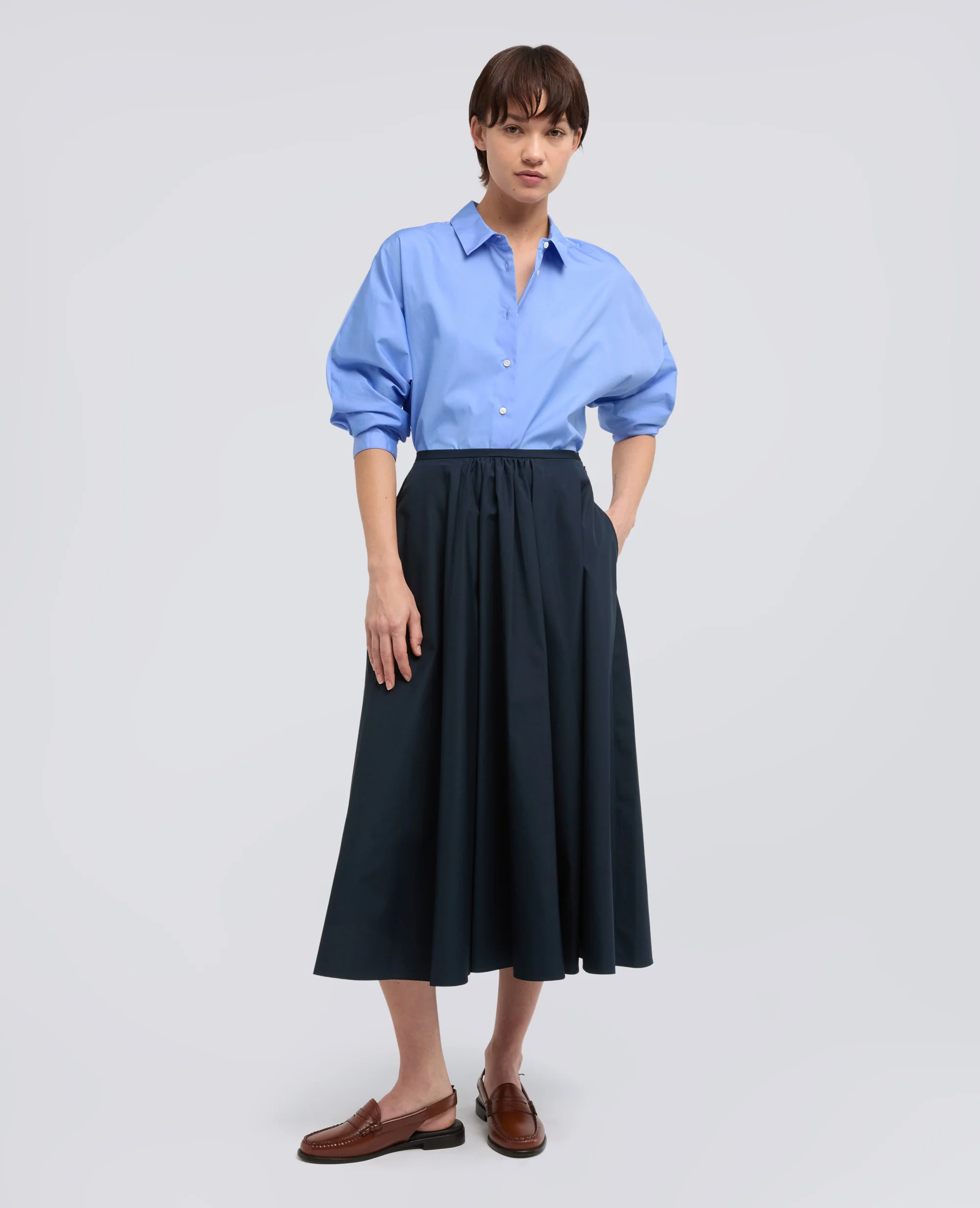 CAMICIA IN POPELINE DI COTONE - AZZURRO - Image 2