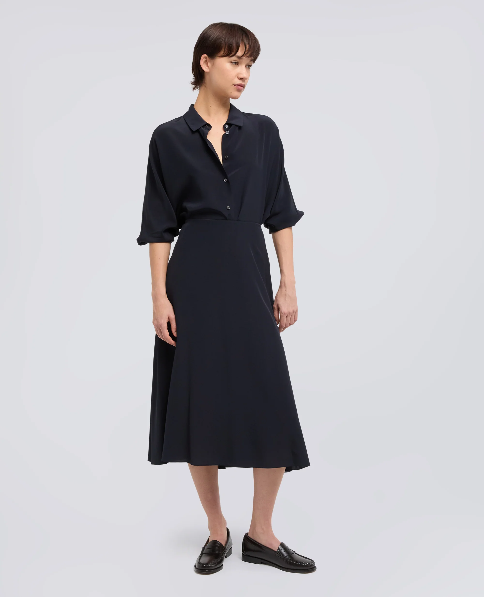 CAMICIA IN CREPE DE CHINE DI SETA - NAVY - Image 2