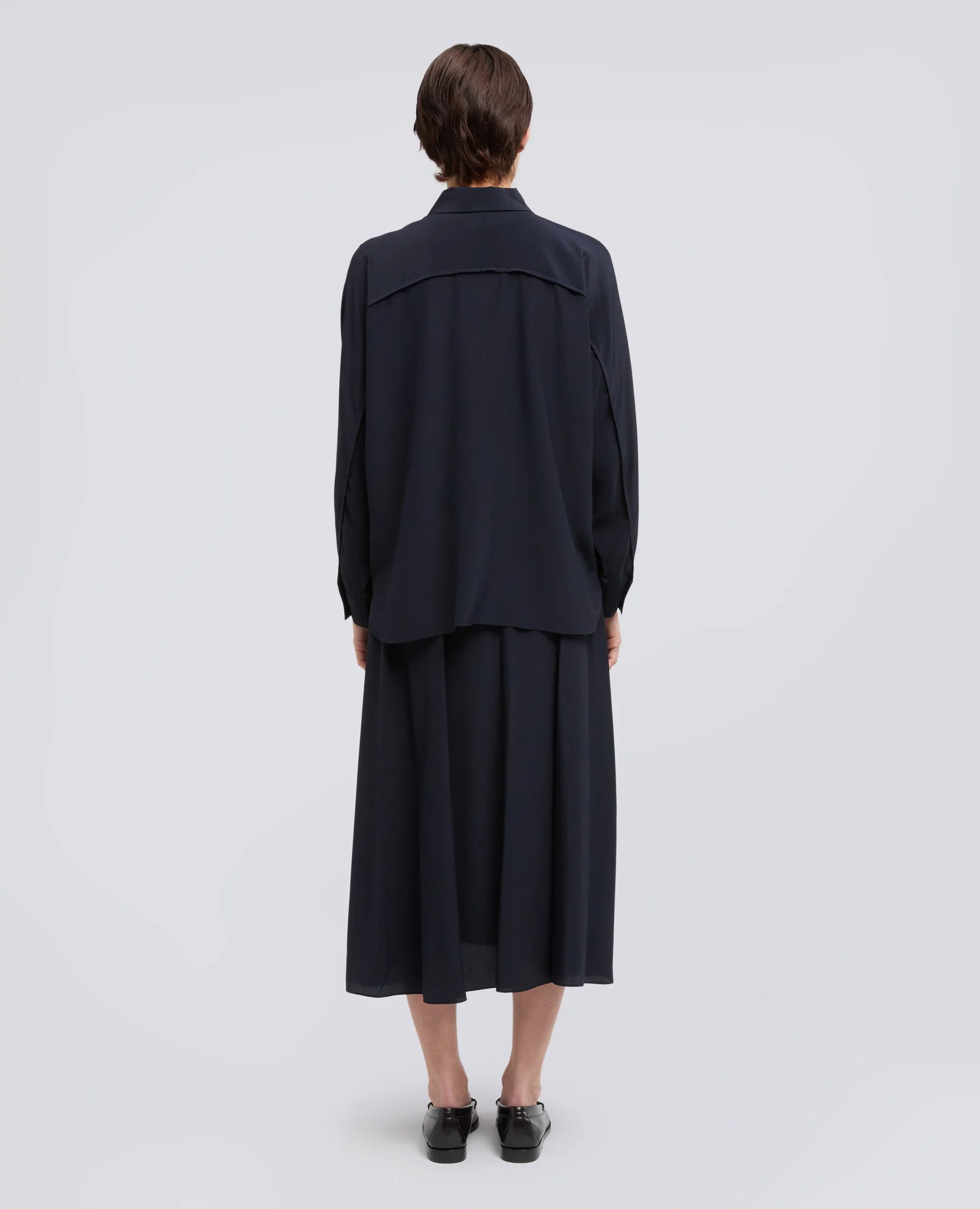 CAMICIA IN CREPE DE CHINE DI SETA - NAVY - Image 3