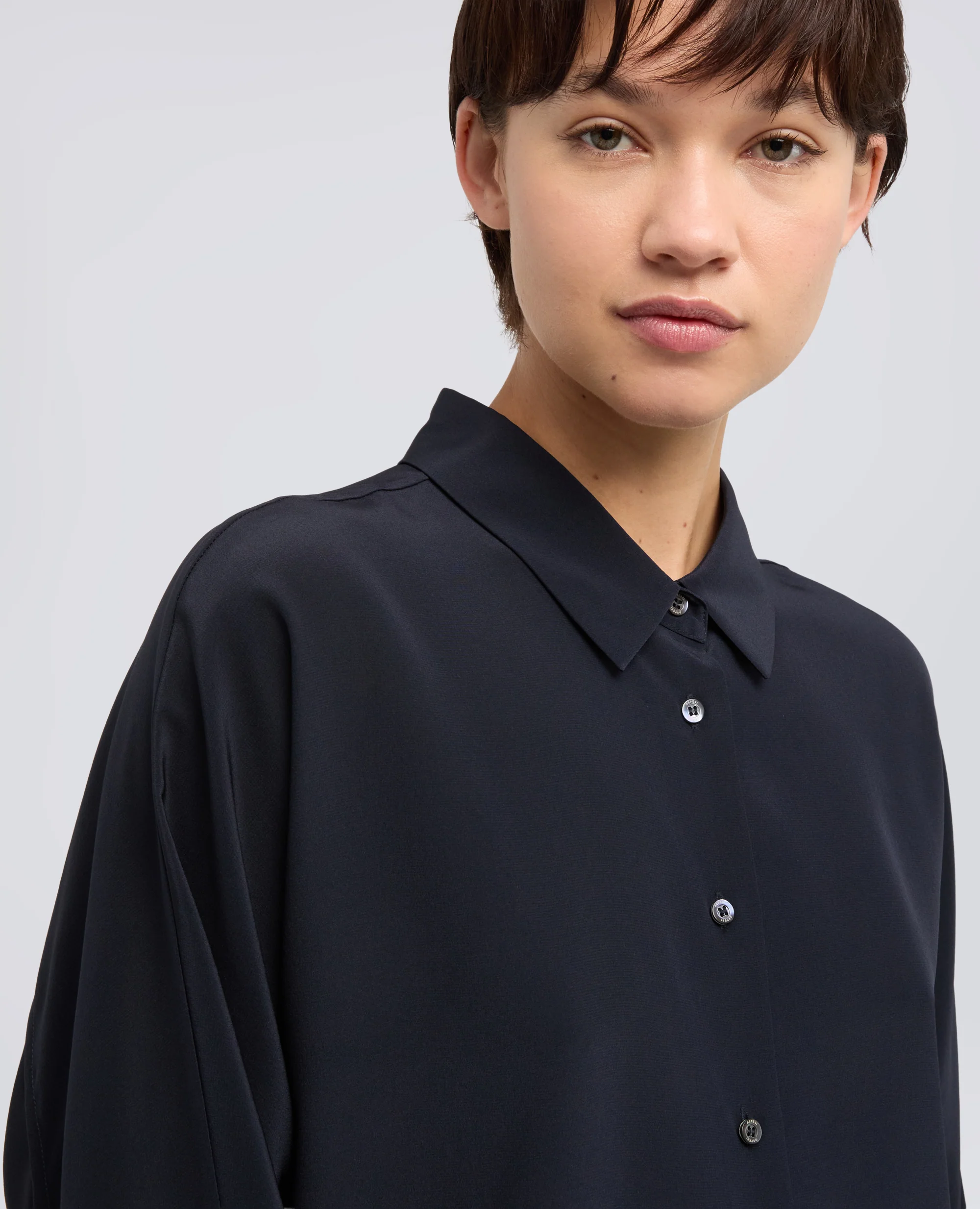 CAMICIA IN CREPE DE CHINE DI SETA - NAVY - Image 4