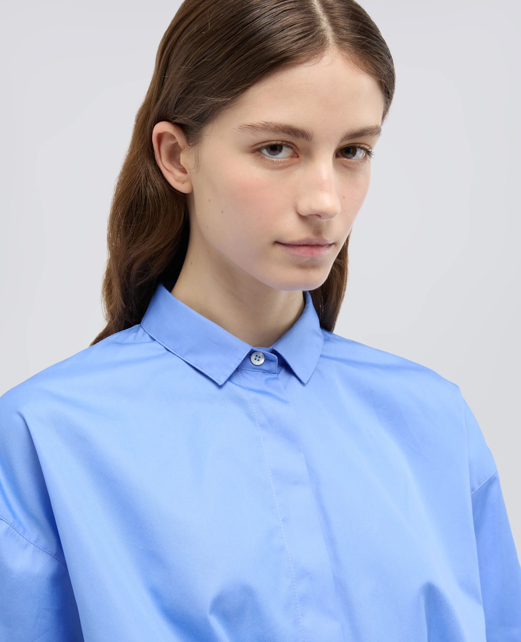CAMICIA IN POPELINE DI COTONE - AZZURRO - Image 4