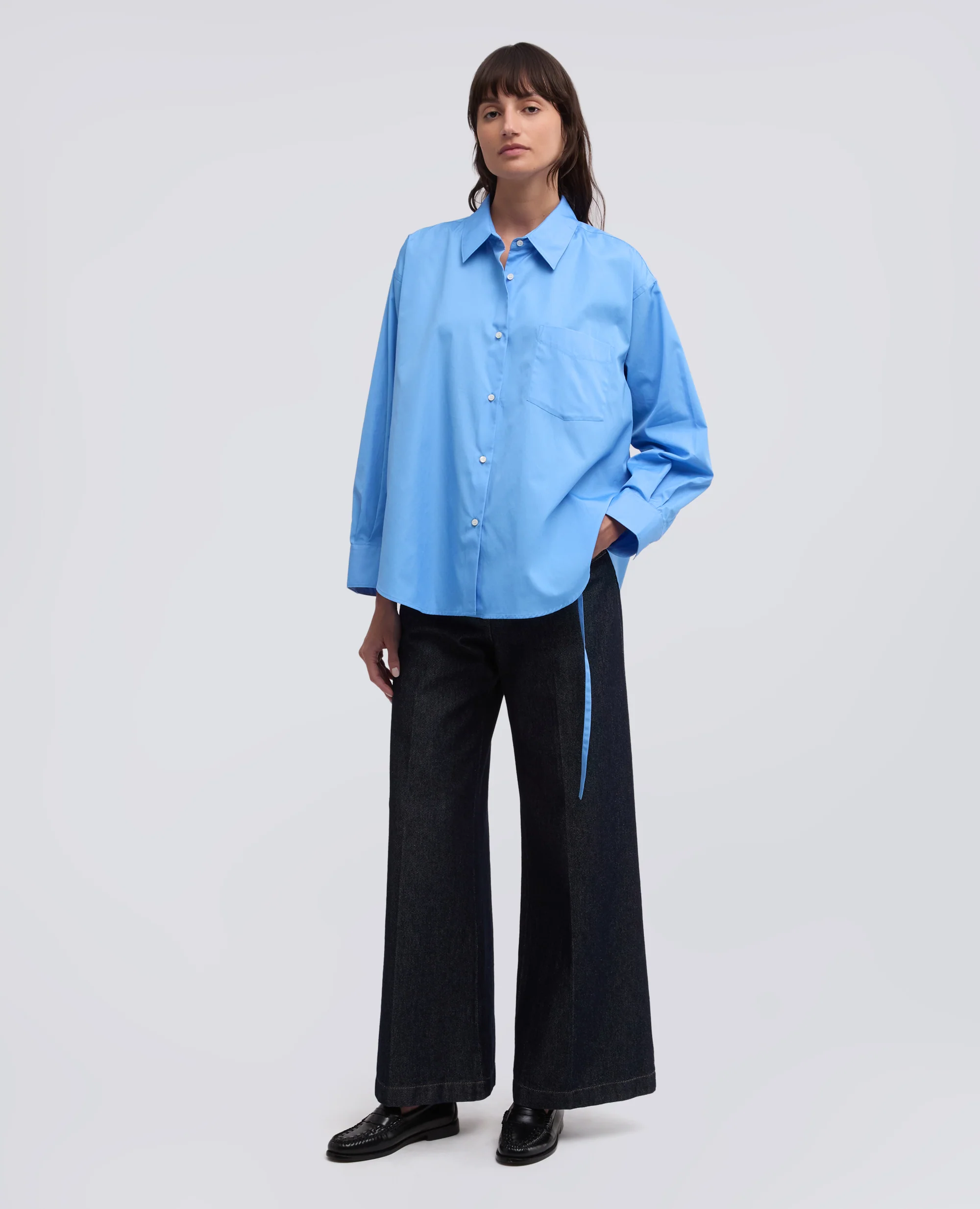 CAMICIA IN POPELINE DI COTONE - AZZURRO - Image 2