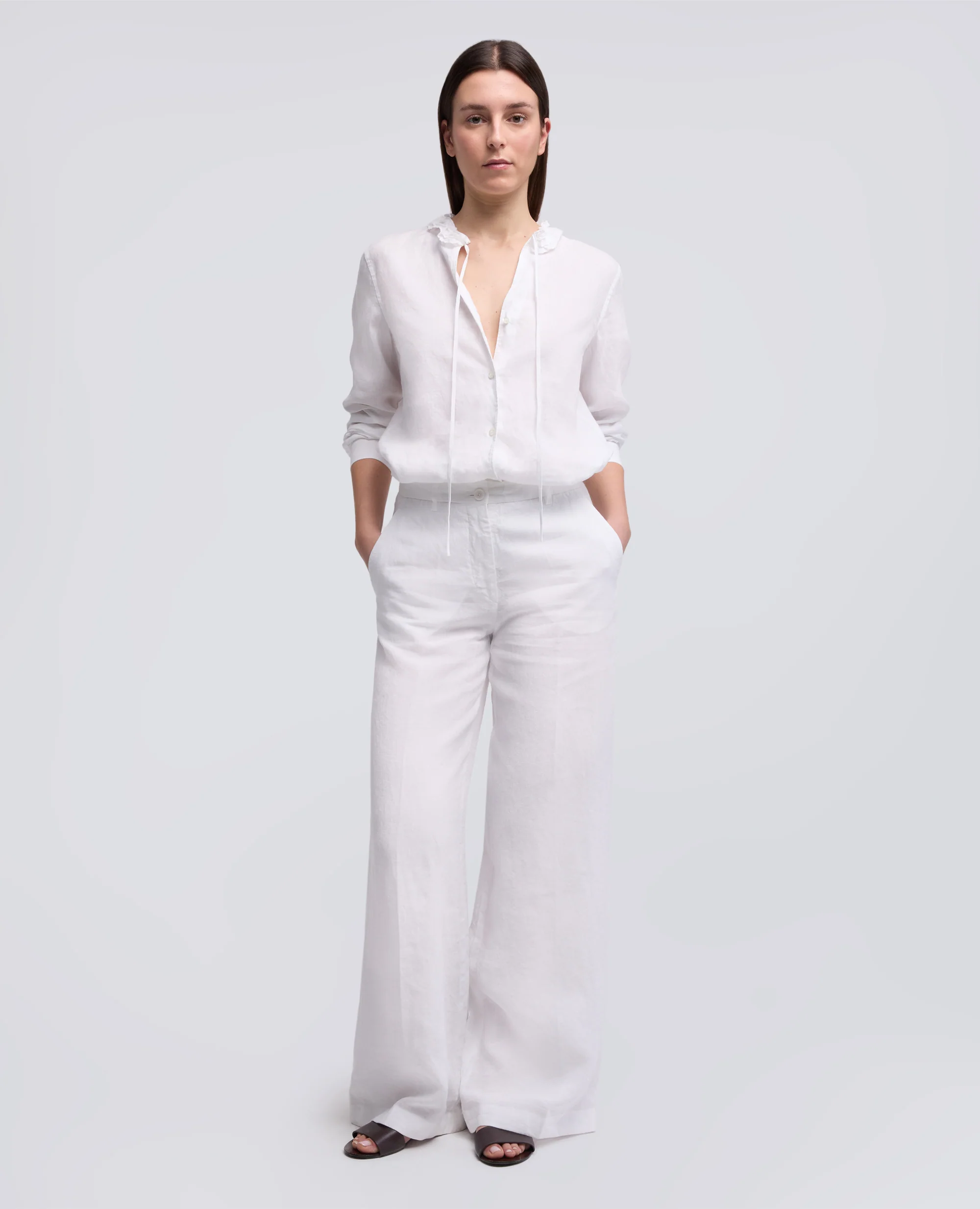 CAMICIA GIROCOLLO IN LINO - BIANCO - Image 2