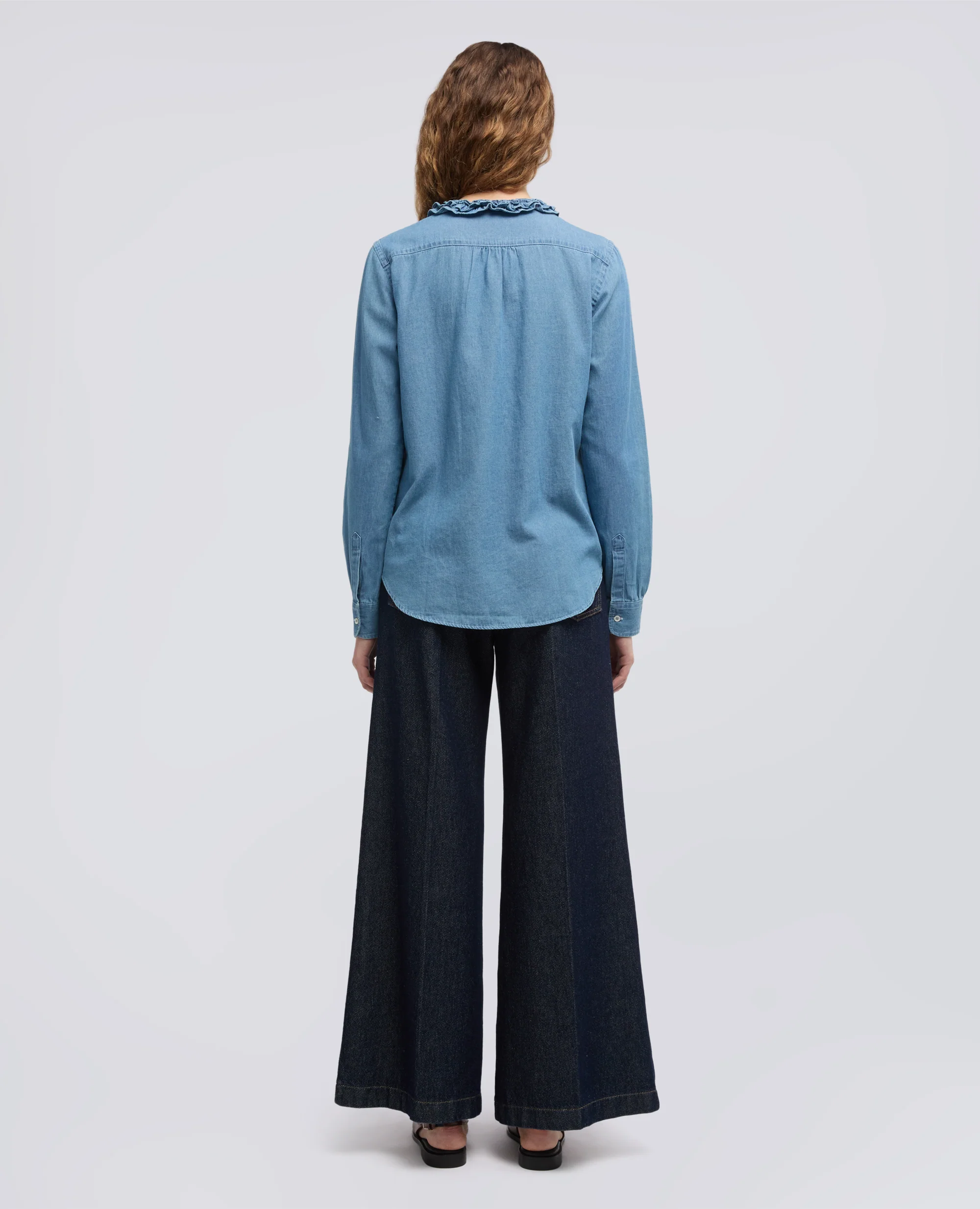 CAMICIA GIROCOLLO IN DENIM - DENIM - Image 3