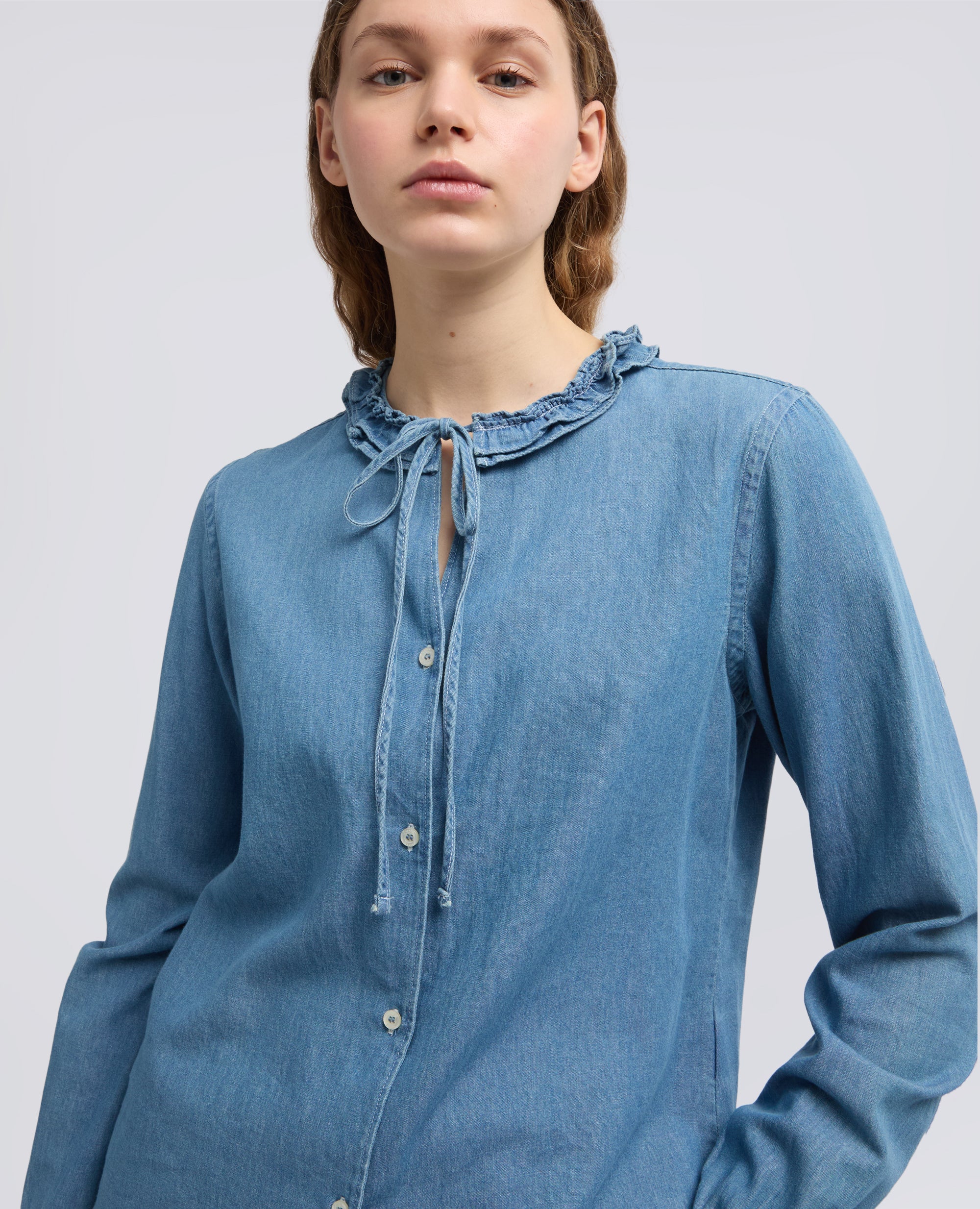 CAMICIA GIROCOLLO IN DENIM - DENIM - Image 4