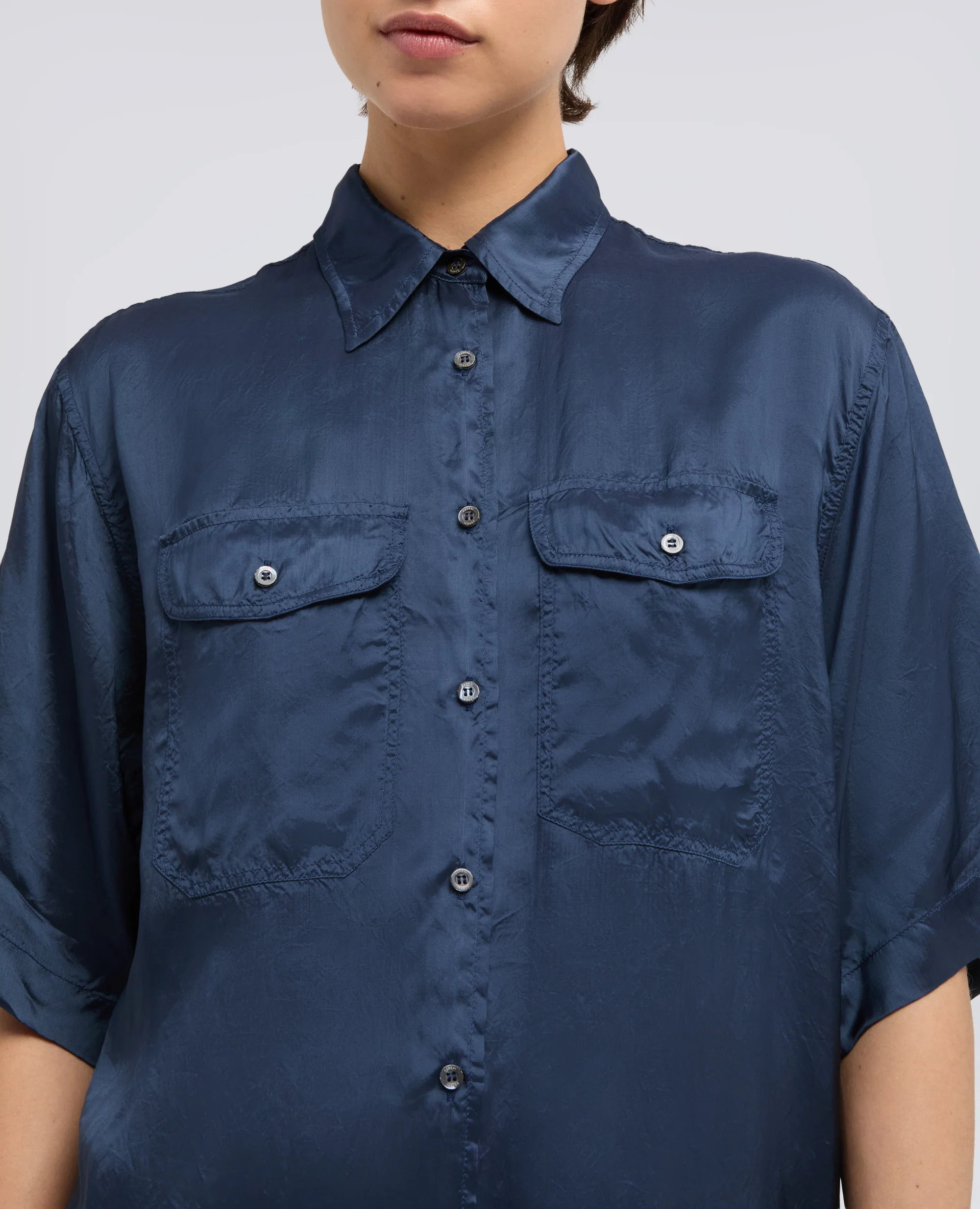 CAMICIA LUNGA IN TWILL DI VISCOSA FINISSAGGIO LAVATO - BLU - Image 4