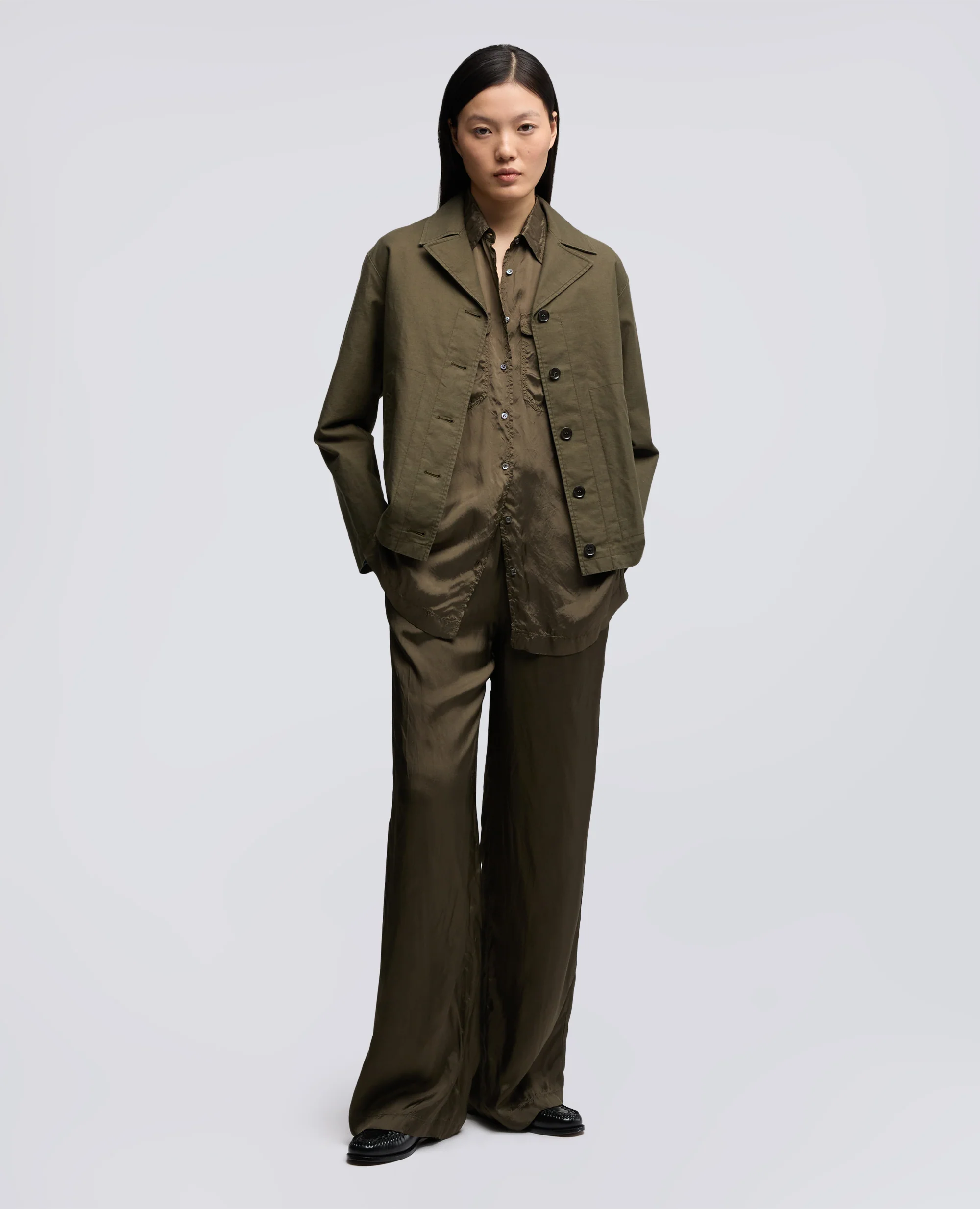 CAMICIA LUNGA IN TWILL DI VISCOSA FINISSAGGIO LAVATO - MILITARE - Image 2