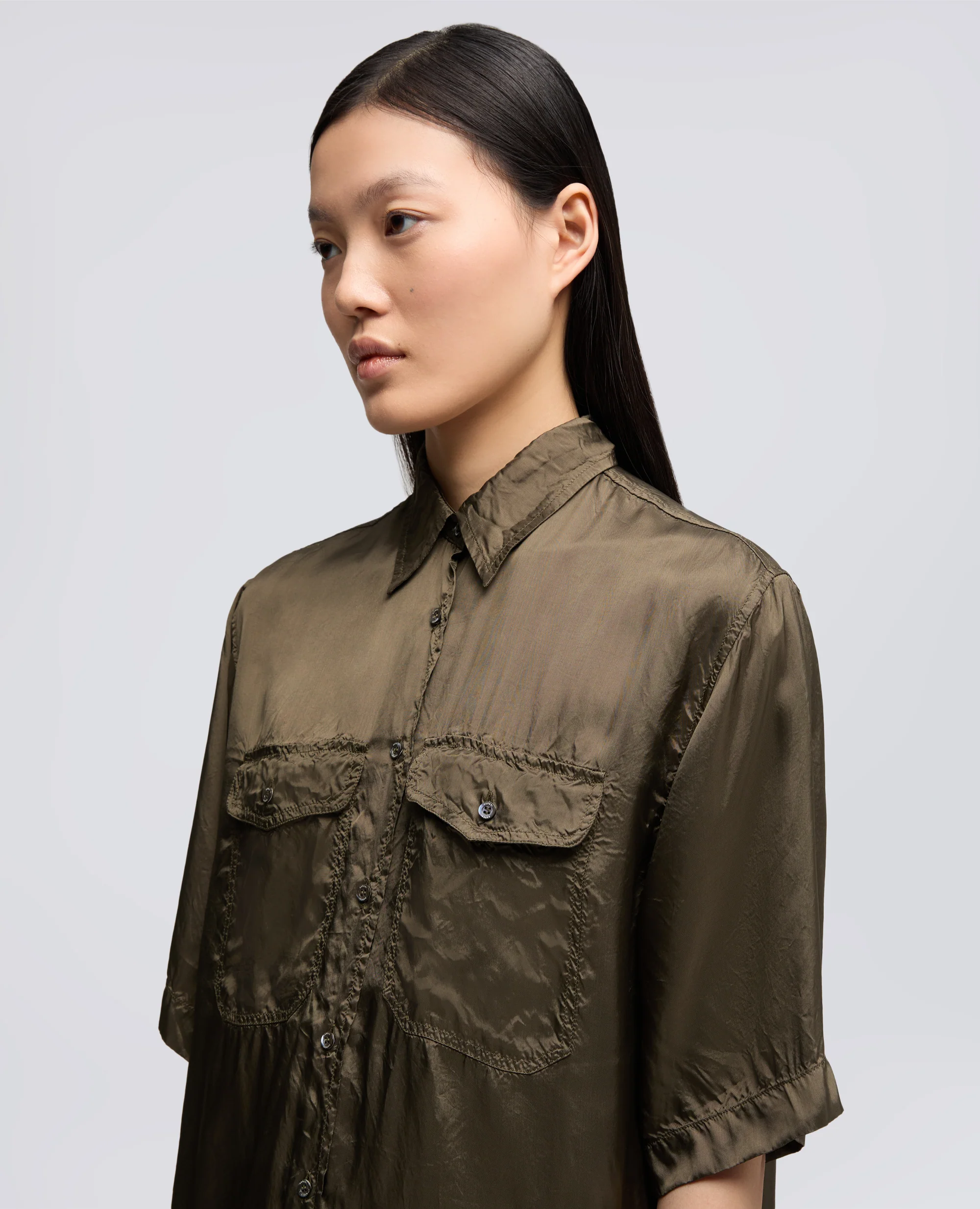 CAMICIA LUNGA IN TWILL DI VISCOSA FINISSAGGIO LAVATO - MILITARE - Image 4