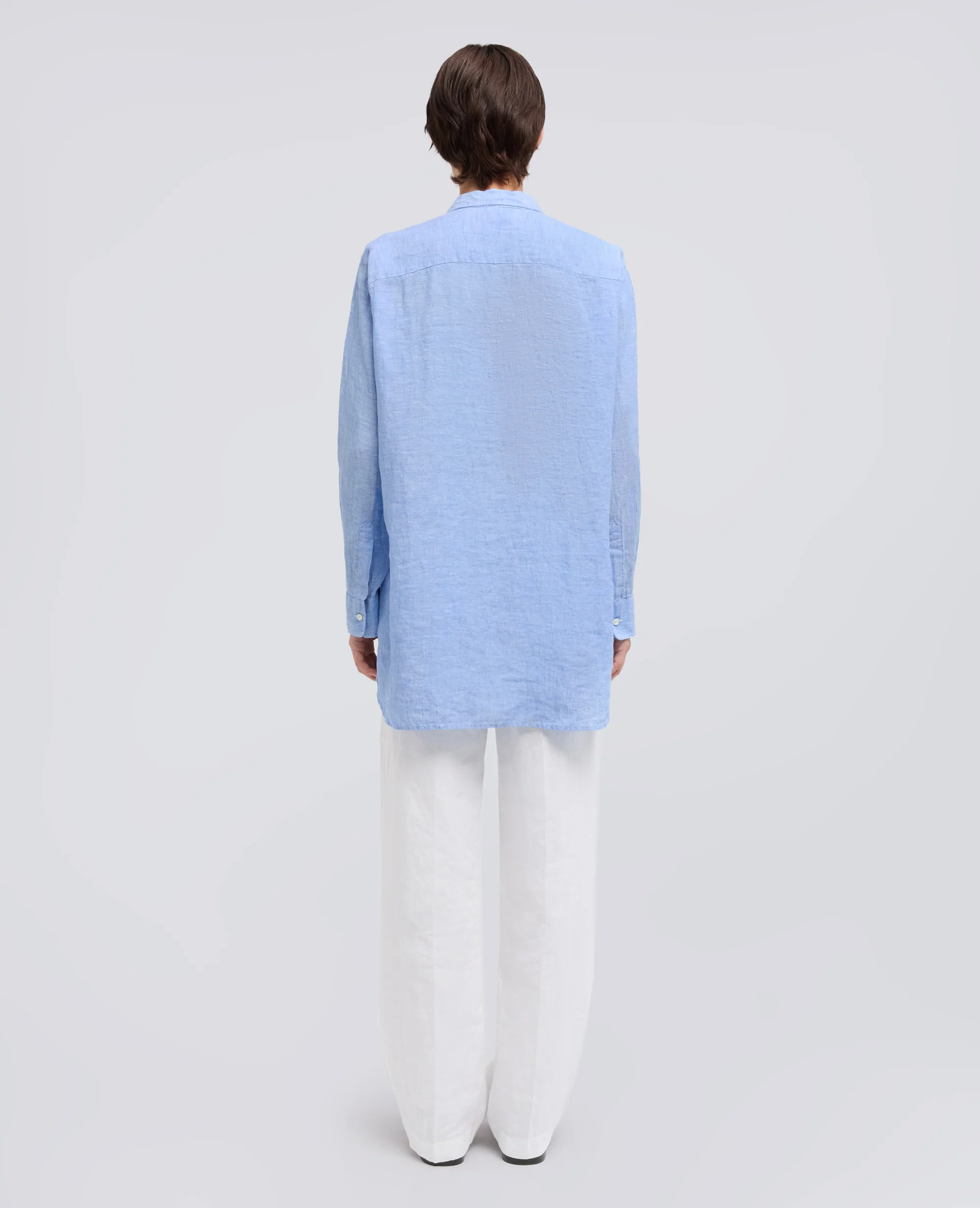 CAMICIA GIROCOLLO IN LINO DELAVE - AZZURRO - Image 3