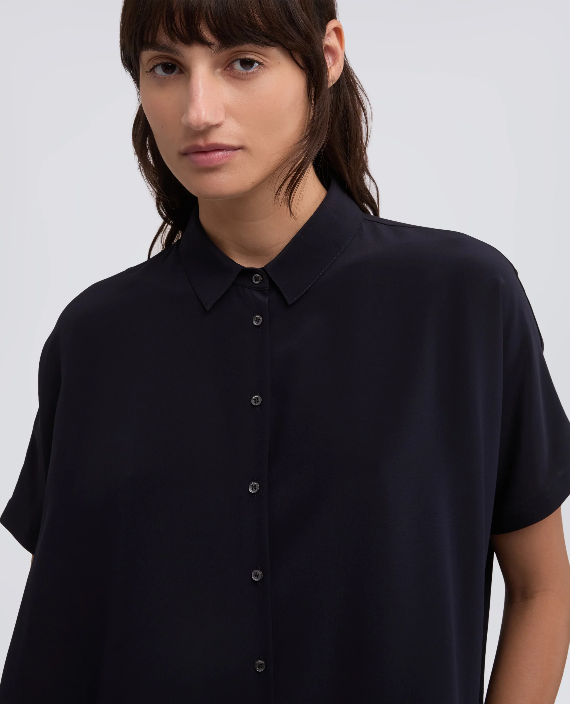 CAMICIA IN CREPE DE CHINE SETA - NAVY - Image 4